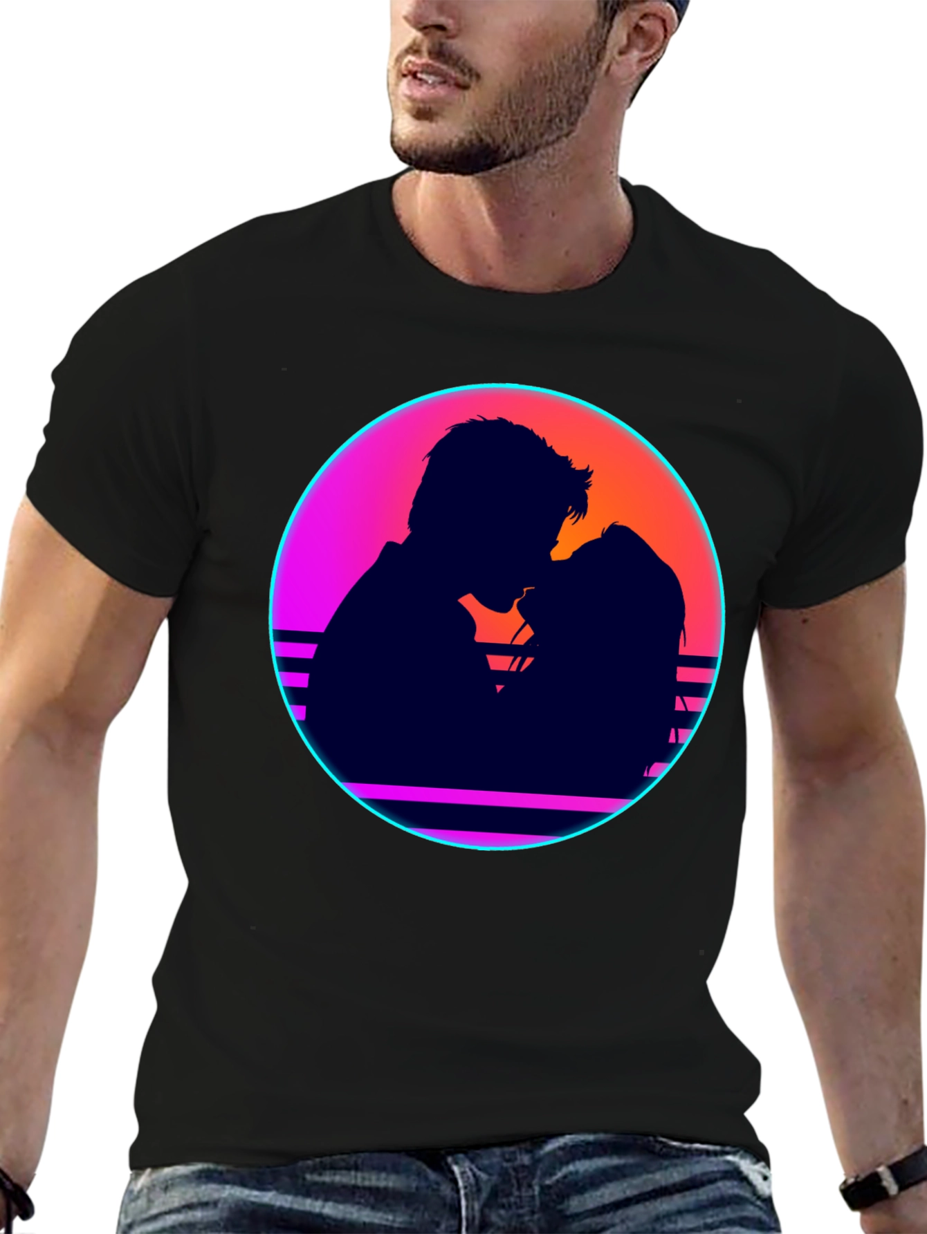 Retro Sunset Couple Graphic Tee - Stylish Comfort