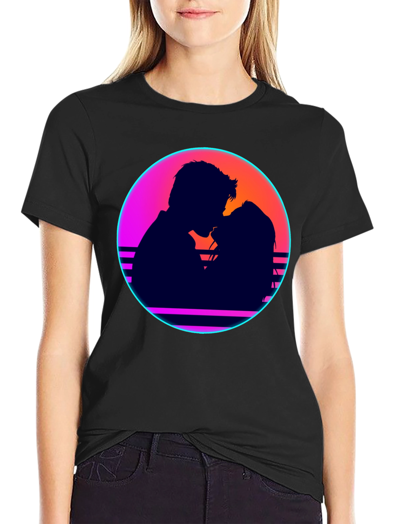 Retro Sunset Couple Graphic Tee - Stylish Comfort
