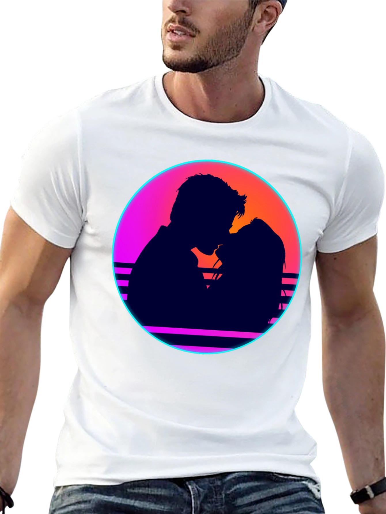 Retro Sunset Couple Graphic Tee - Stylish Comfort