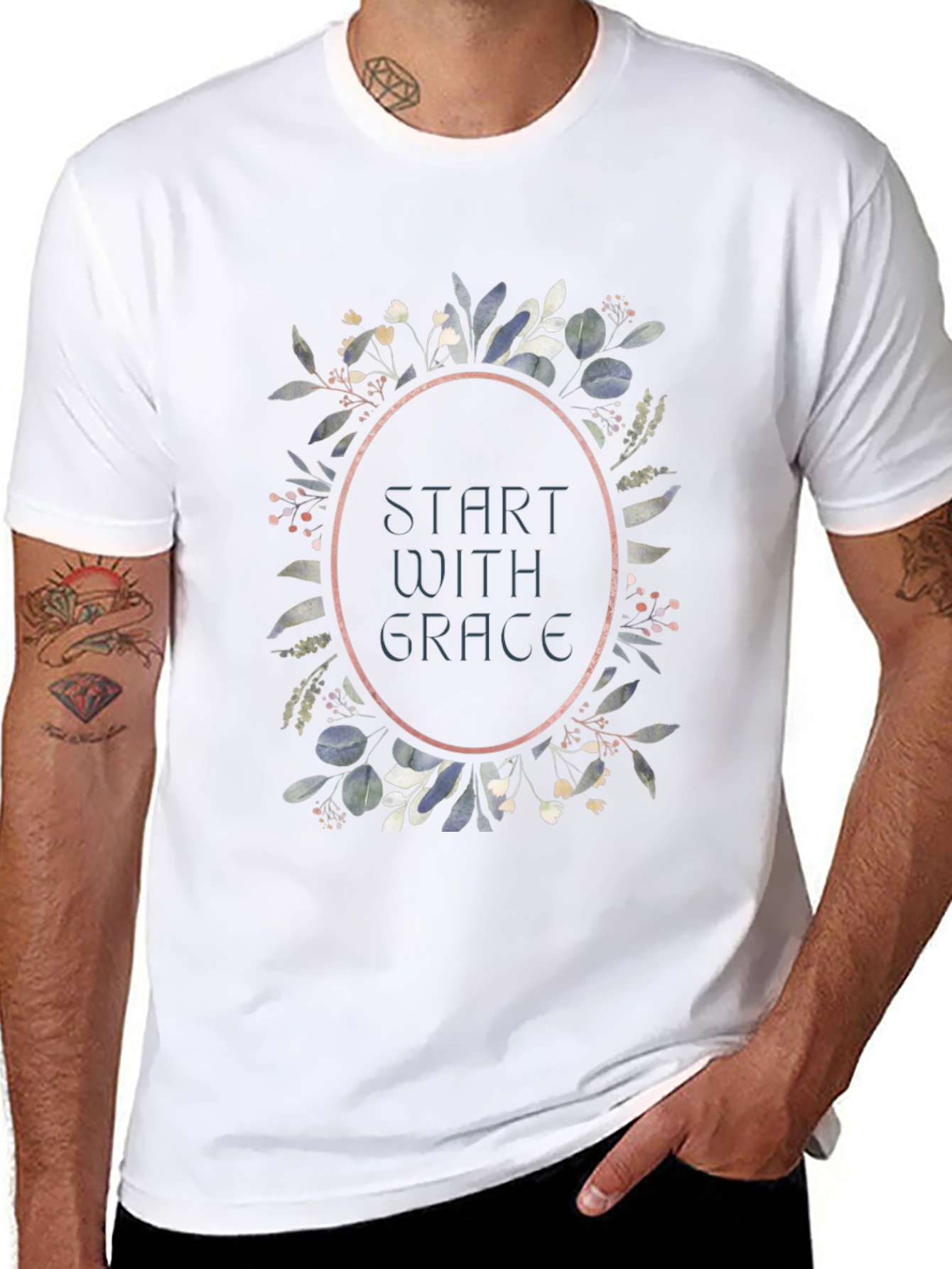Start With Grace Floral Graphic T-Shirt - Black