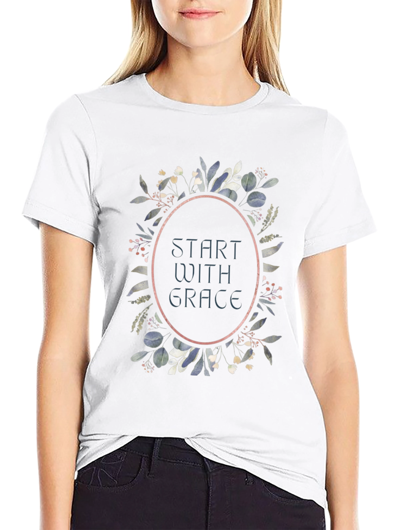 Start With Grace Floral Graphic T-Shirt - Black