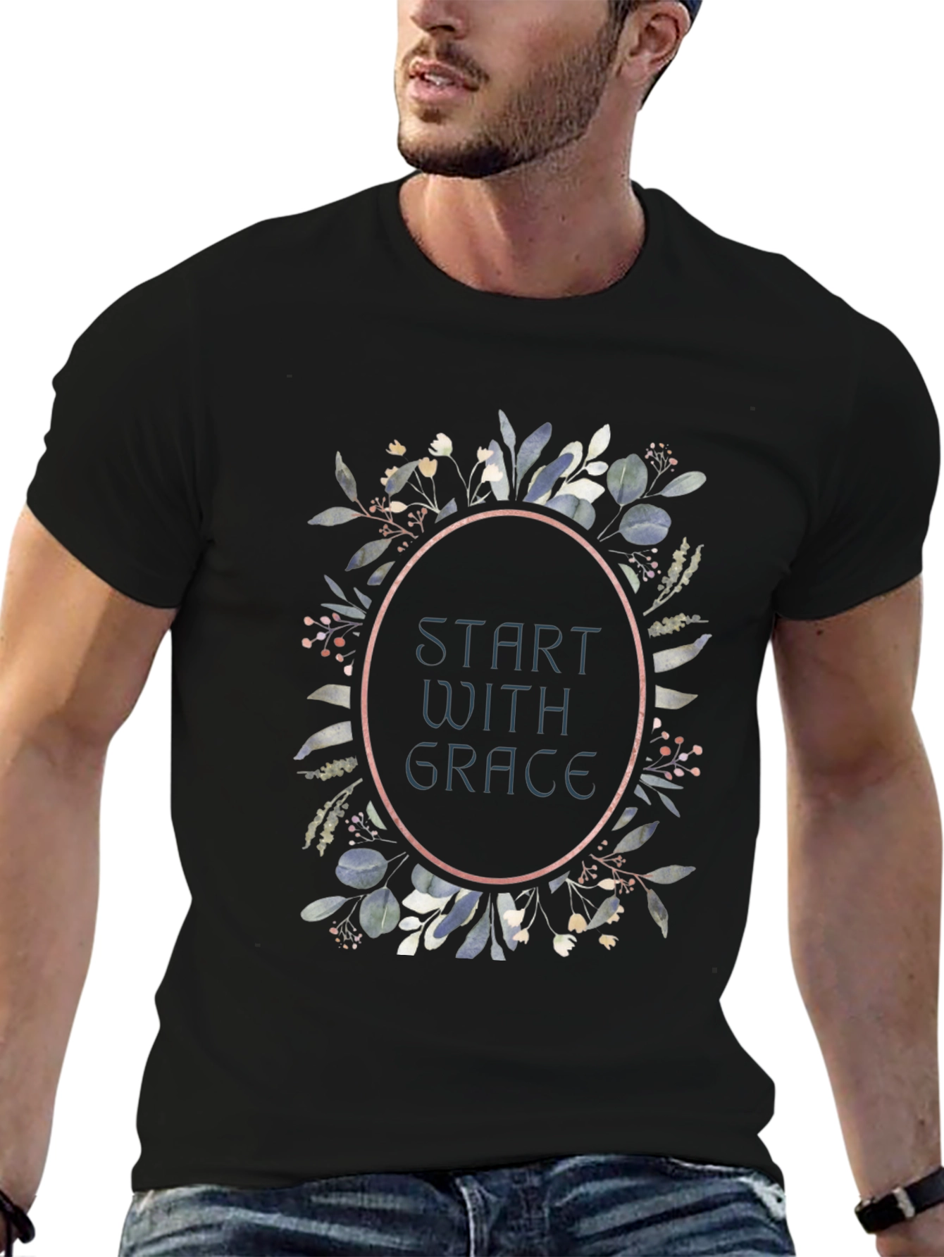Start With Grace Floral Graphic T-Shirt - Black
