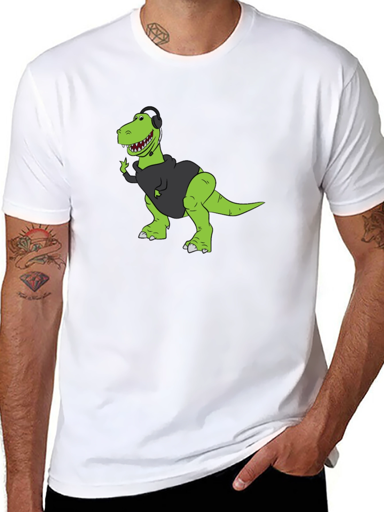 Gamer Dino Graphic Tee - Black Cotton T-Shirt