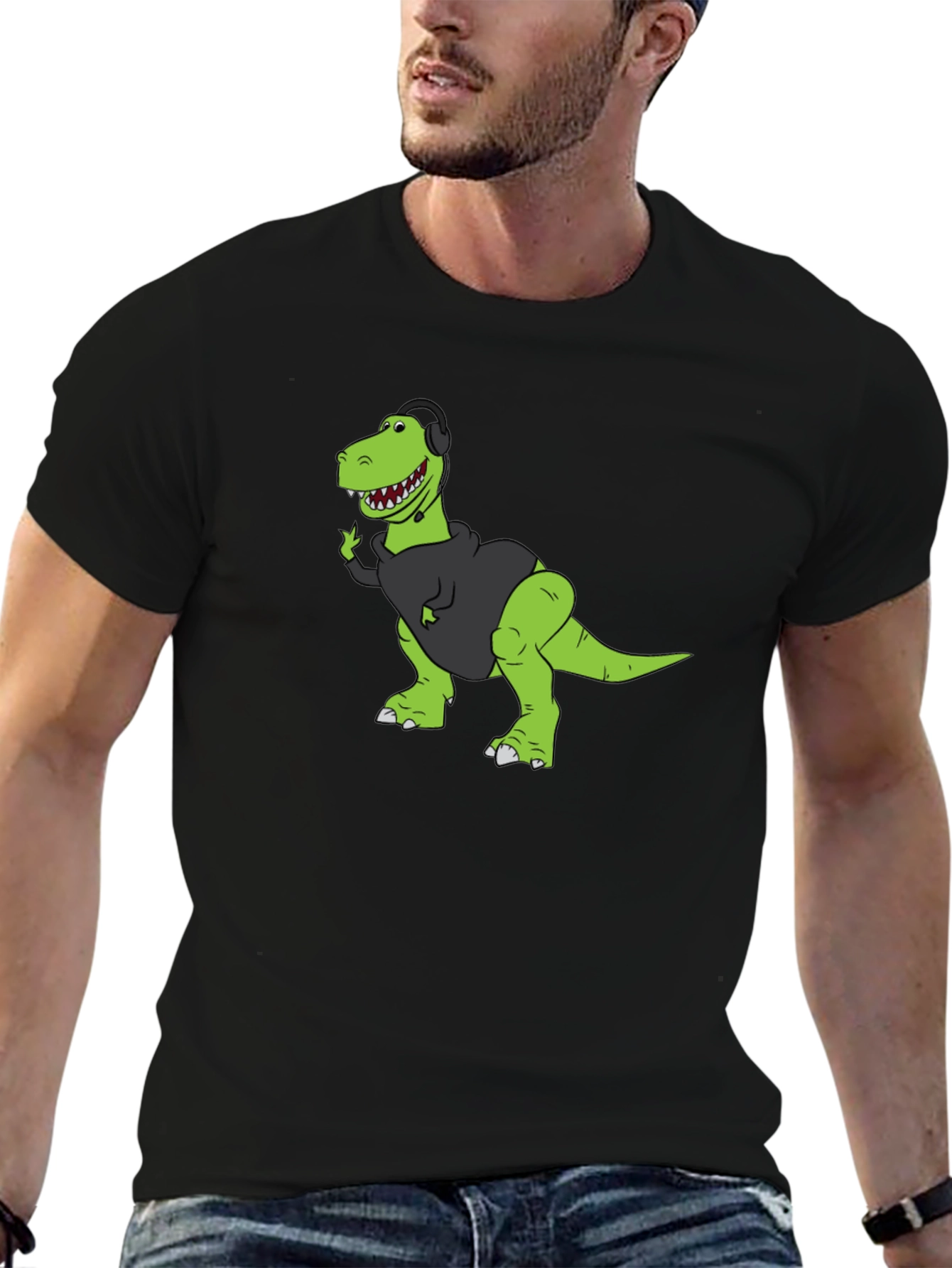 Gamer Dino Graphic Tee - Black Cotton T-Shirt