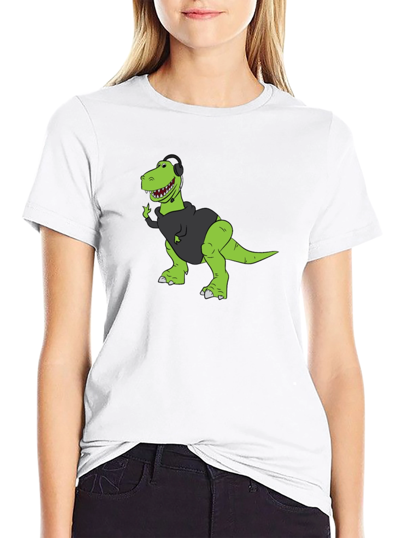 Gamer Dino Graphic Tee - Black Cotton T-Shirt
