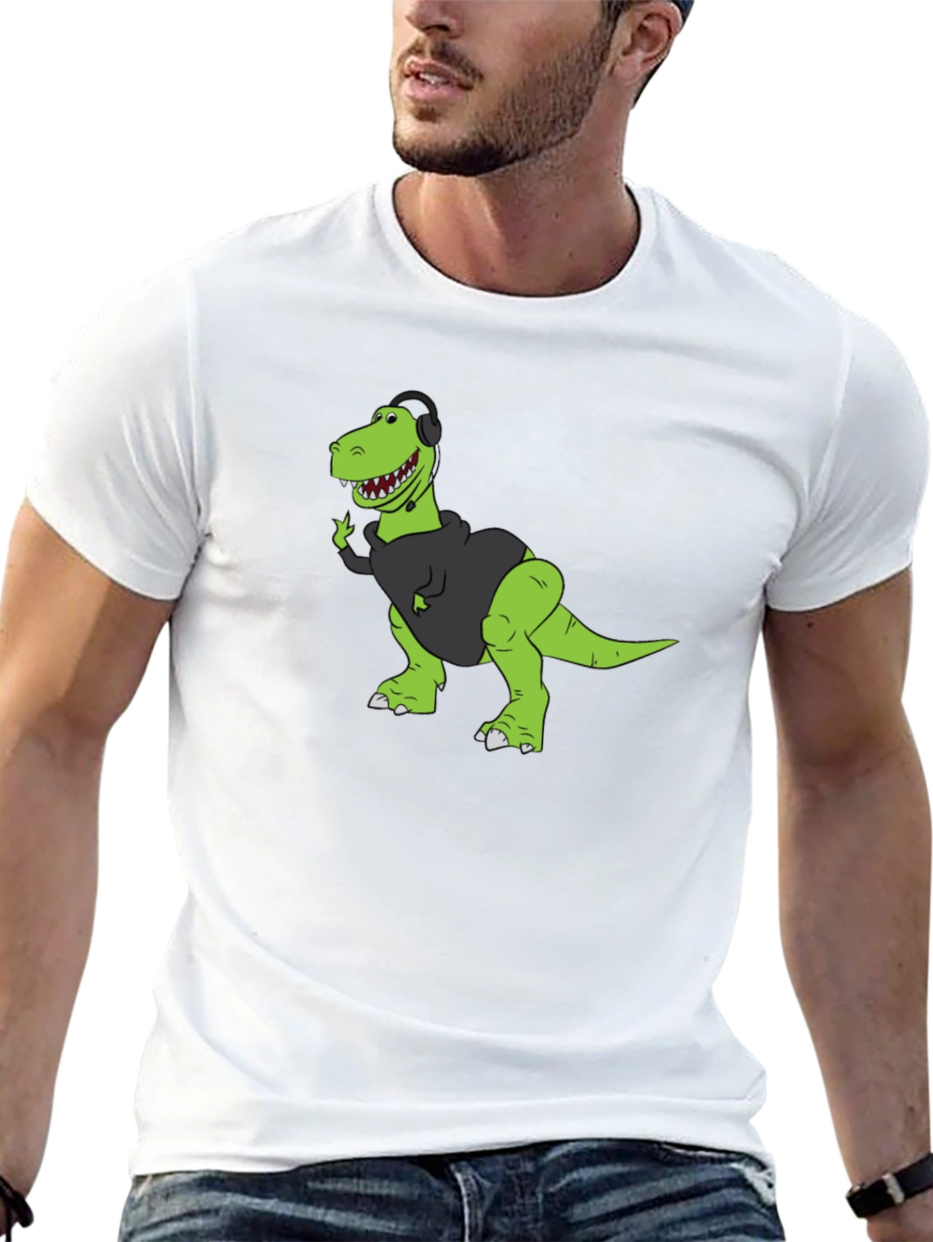 Gamer Dino Graphic Tee - Black Cotton T-Shirt