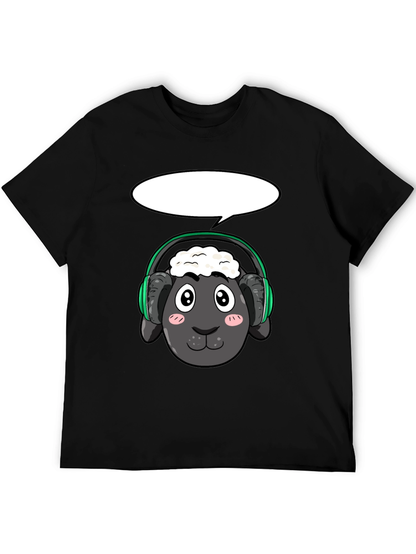 Cool Sheep with Headphones Black T-Shirt