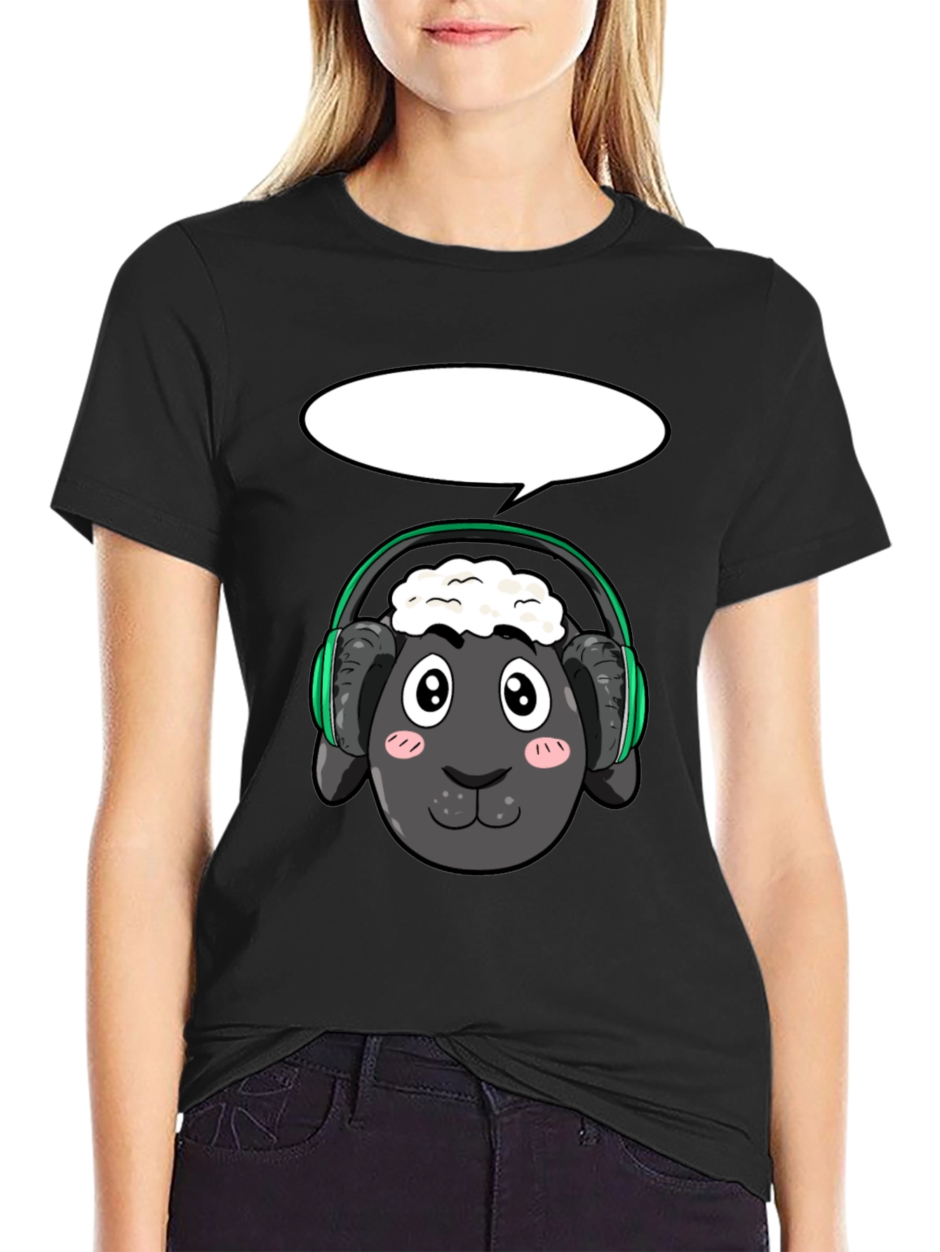 Cool Sheep with Headphones Black T-Shirt