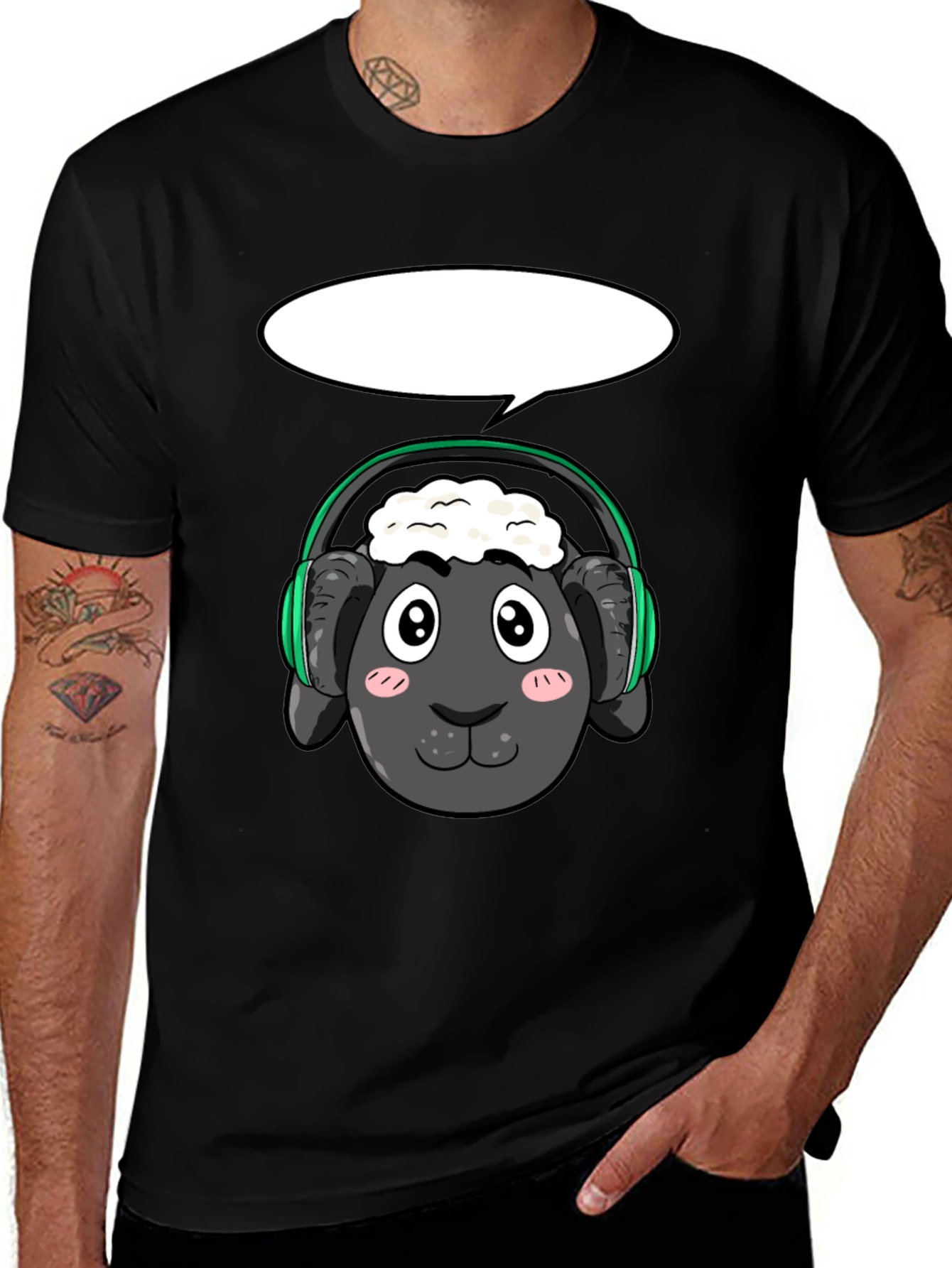 Cool Sheep with Headphones Black T-Shirt