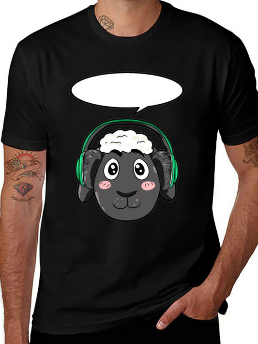Cool Sheep with Headphones Black T-Shirt