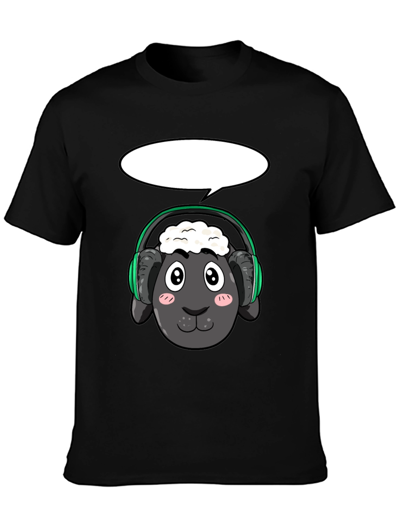 Cool Sheep with Headphones Black T-Shirt