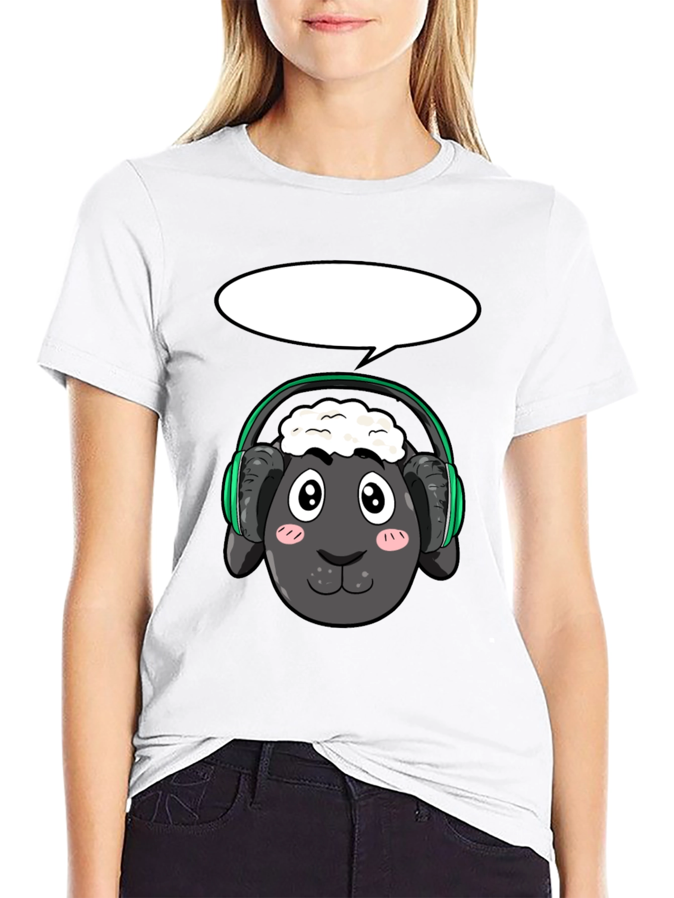 Cool Sheep with Headphones Black T-Shirt