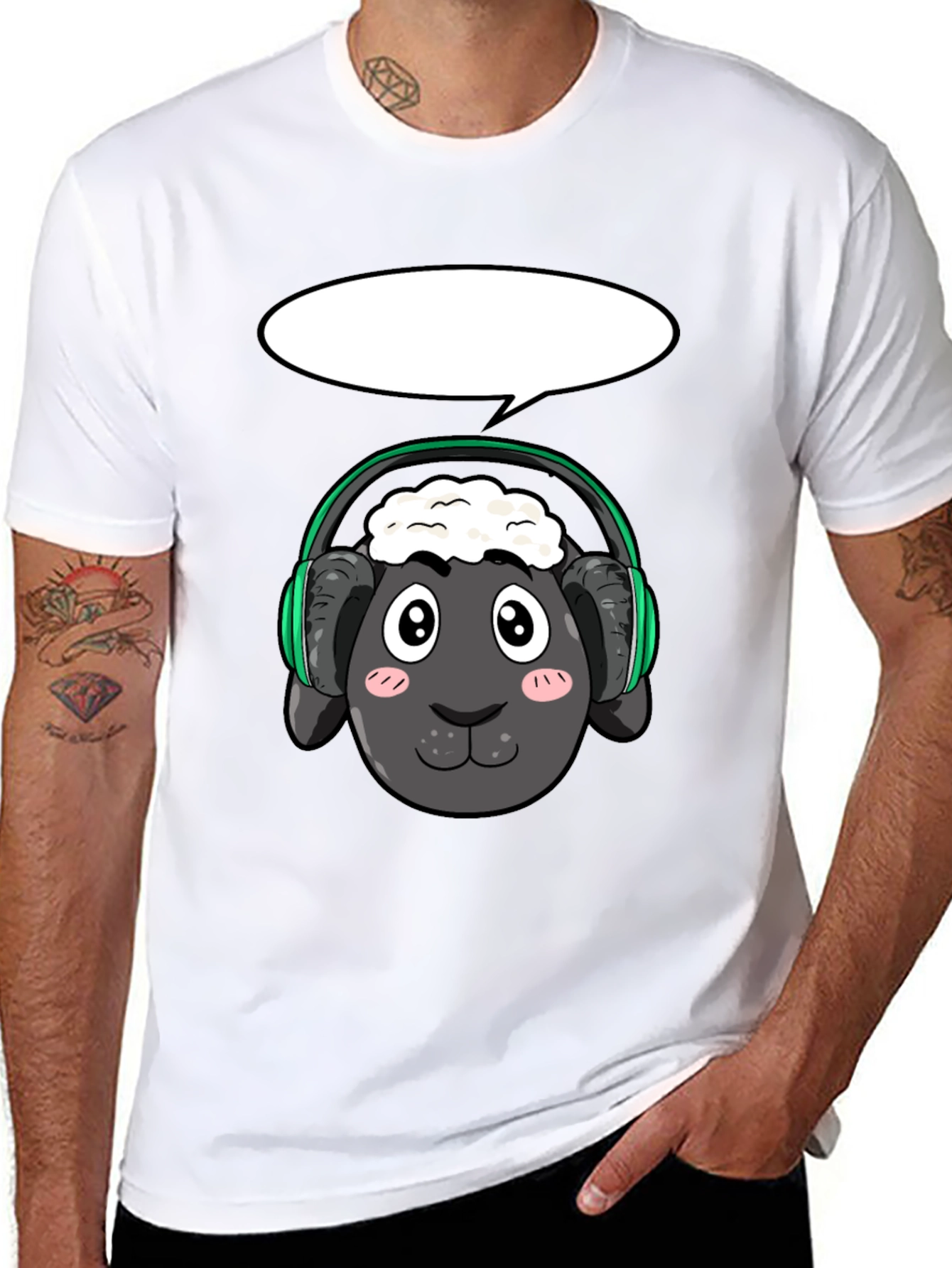 Cool Sheep with Headphones Black T-Shirt
