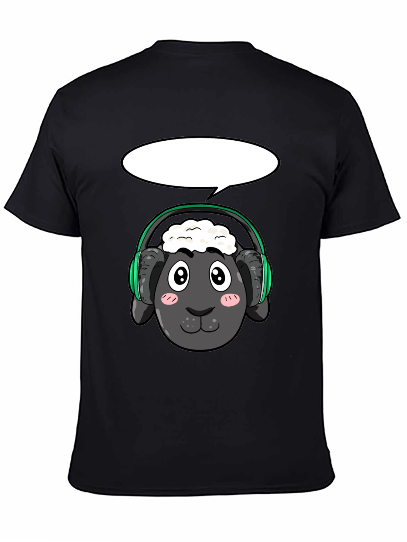 Cool Sheep with Headphones Black T-Shirt