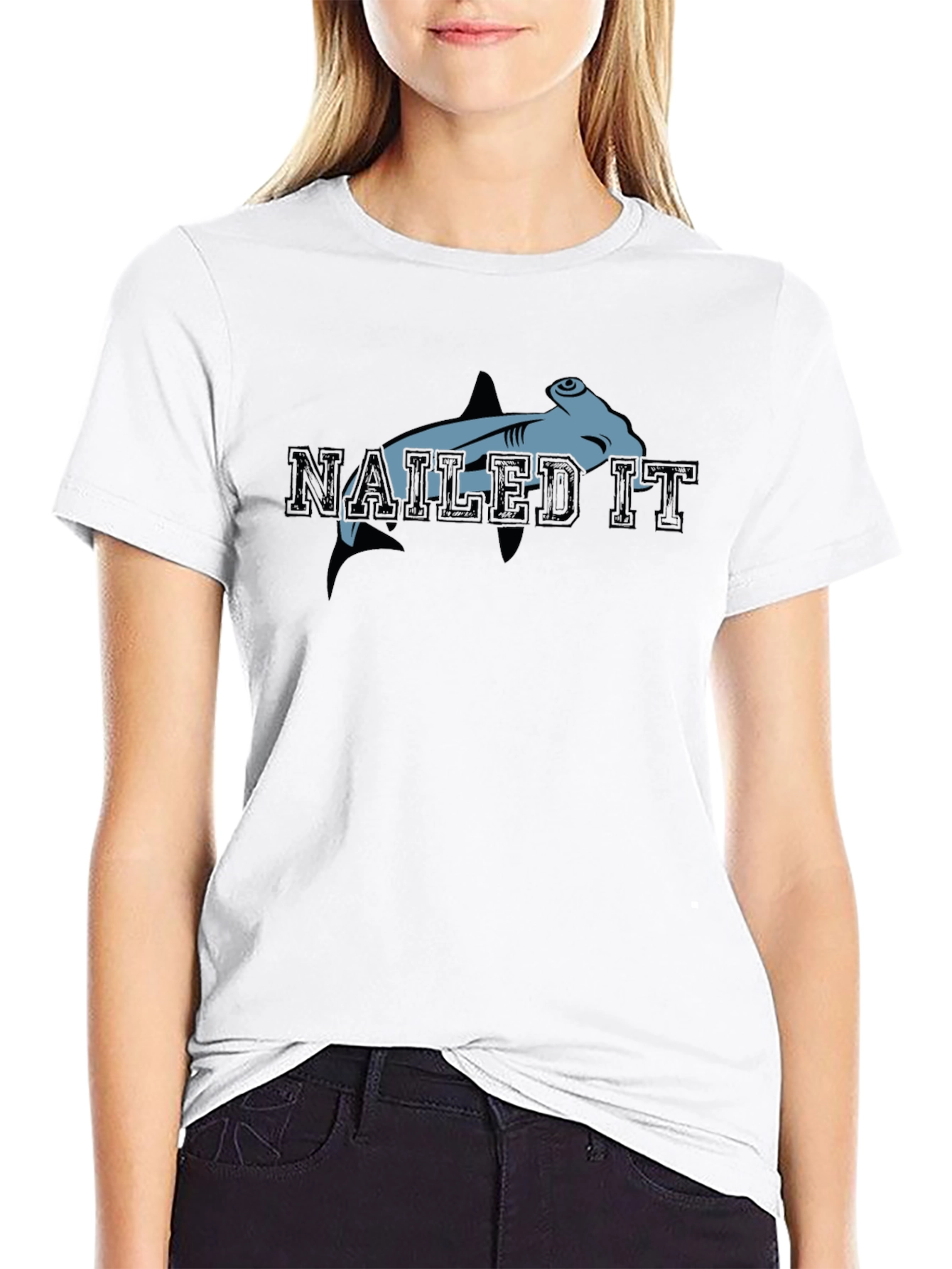 Nailed It Hammerhead Shark Graphic Tee - Black