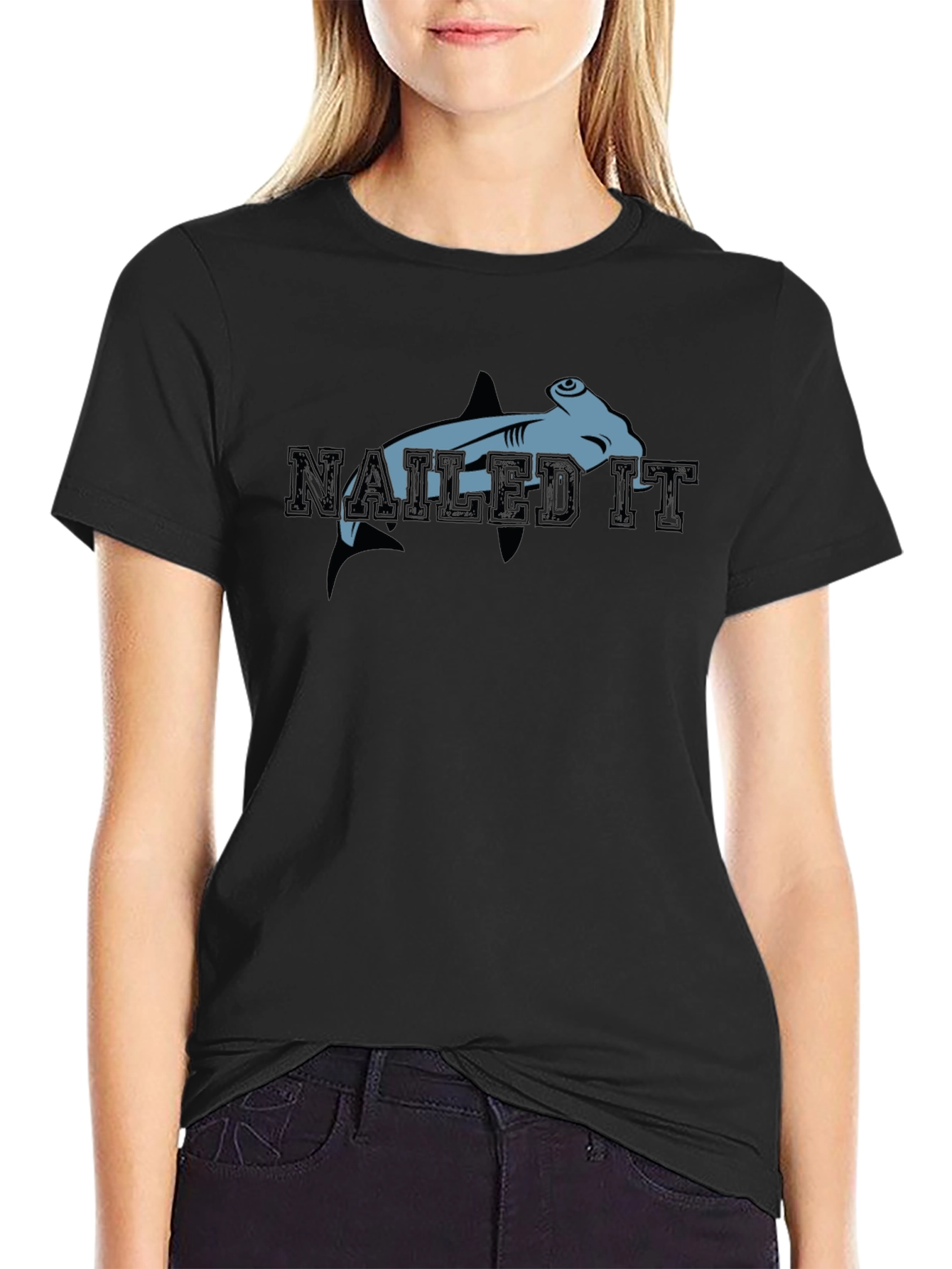 Nailed It Hammerhead Shark Graphic Tee - Black