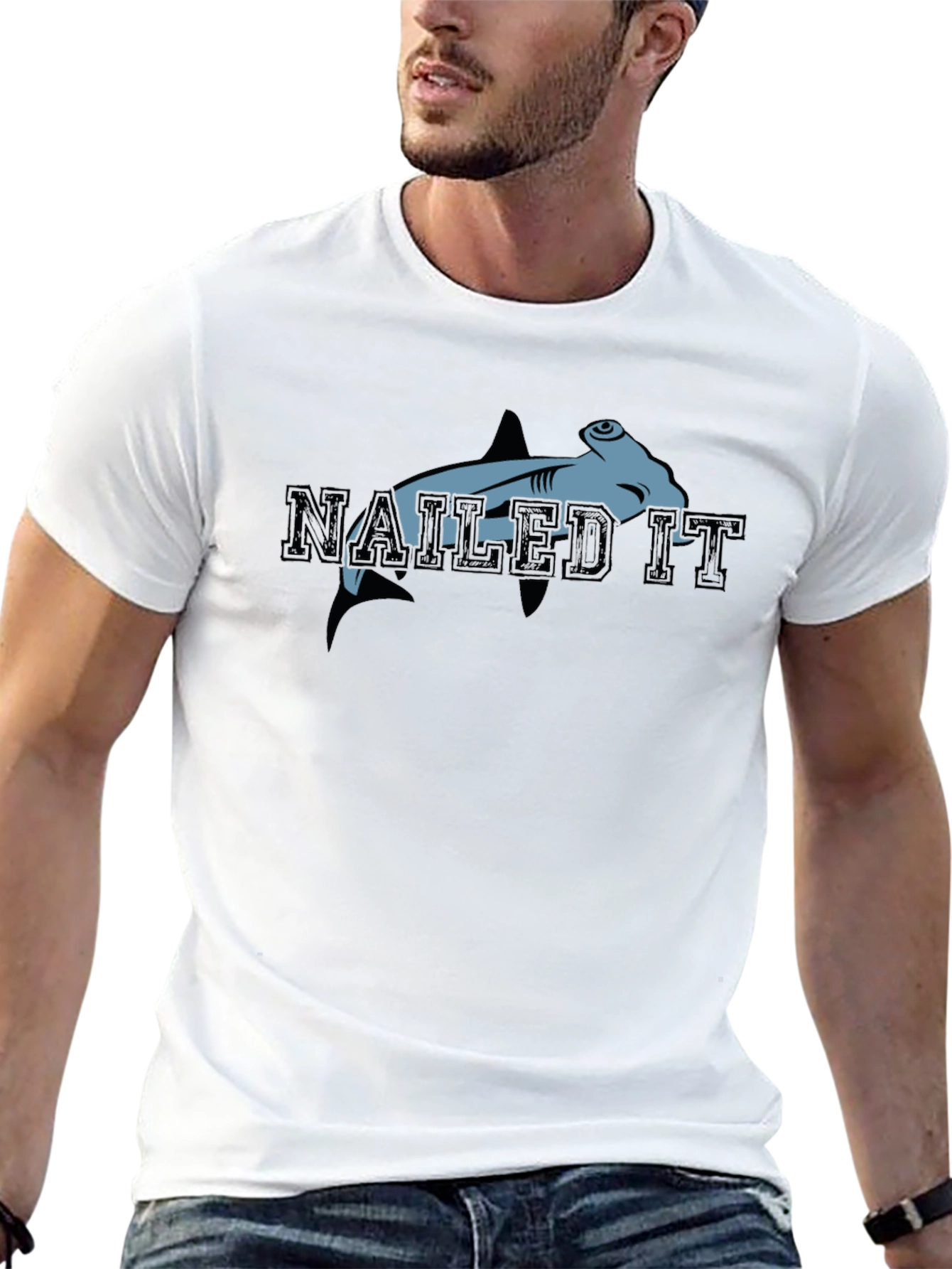 Nailed It Hammerhead Shark Graphic Tee - Black