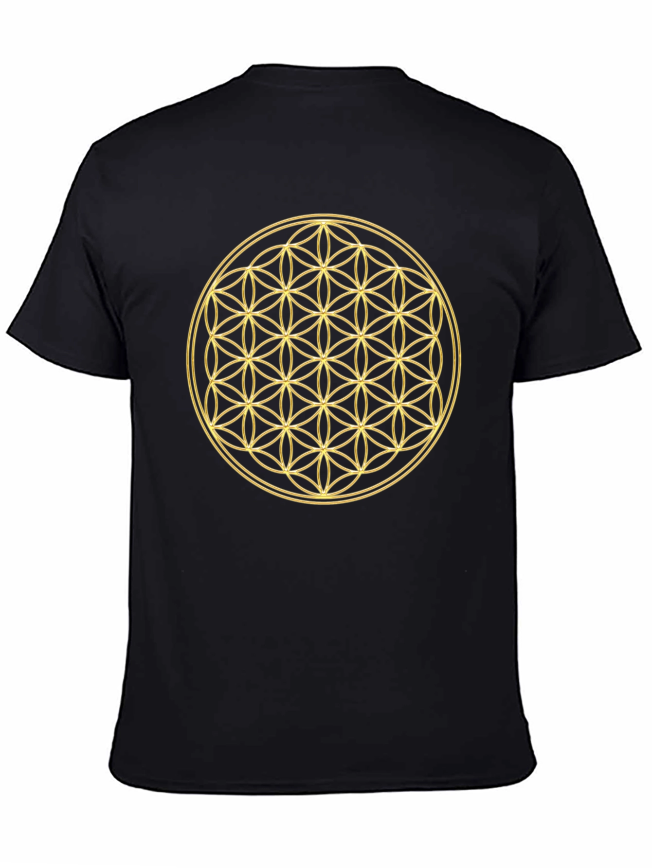 Flower of Life Gold Print Black T-Shirt