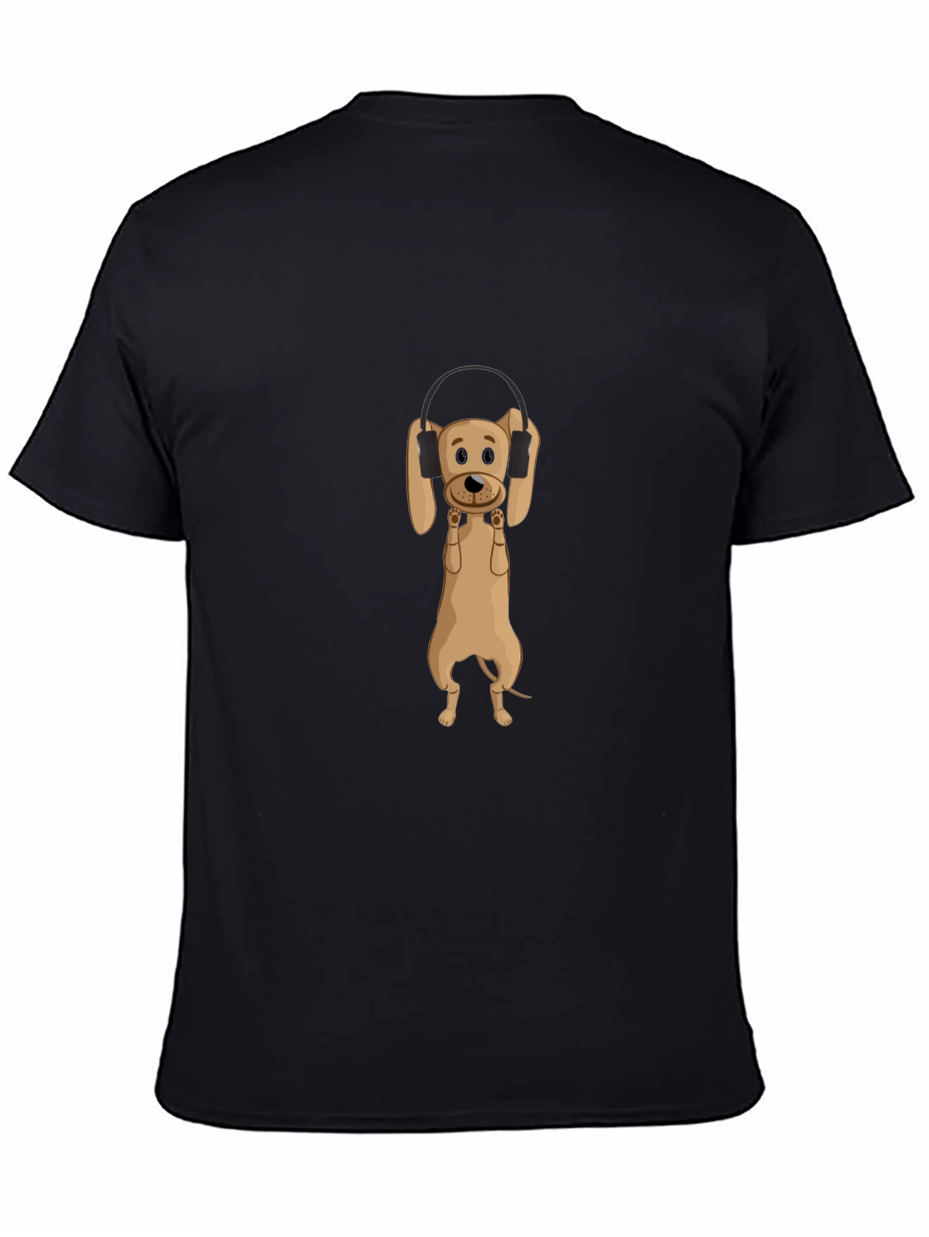 Dog Wearing Headphones Black T-Shirt