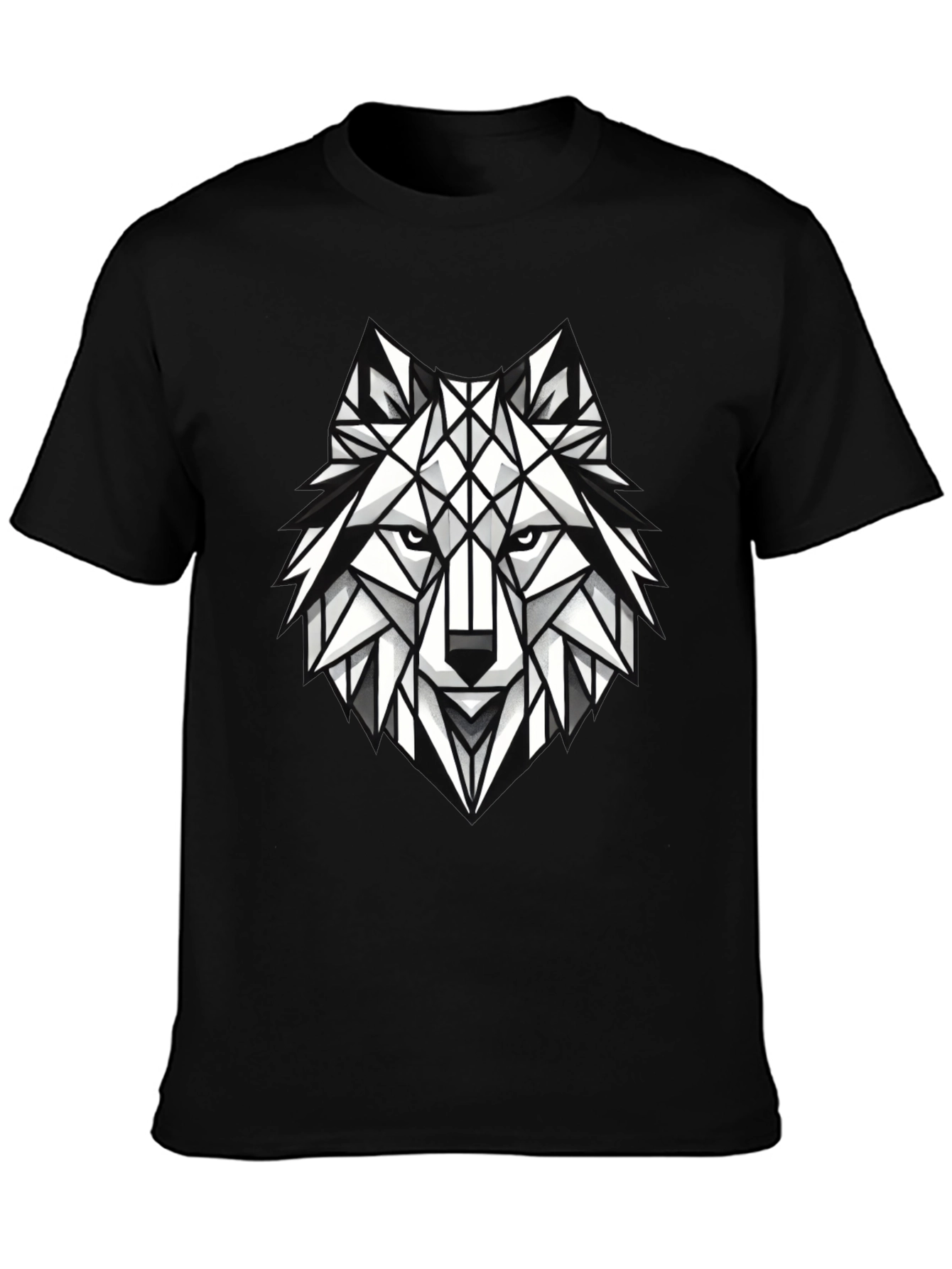 Geometric Wolf Graphic Tee - Modern Black T-Shirt