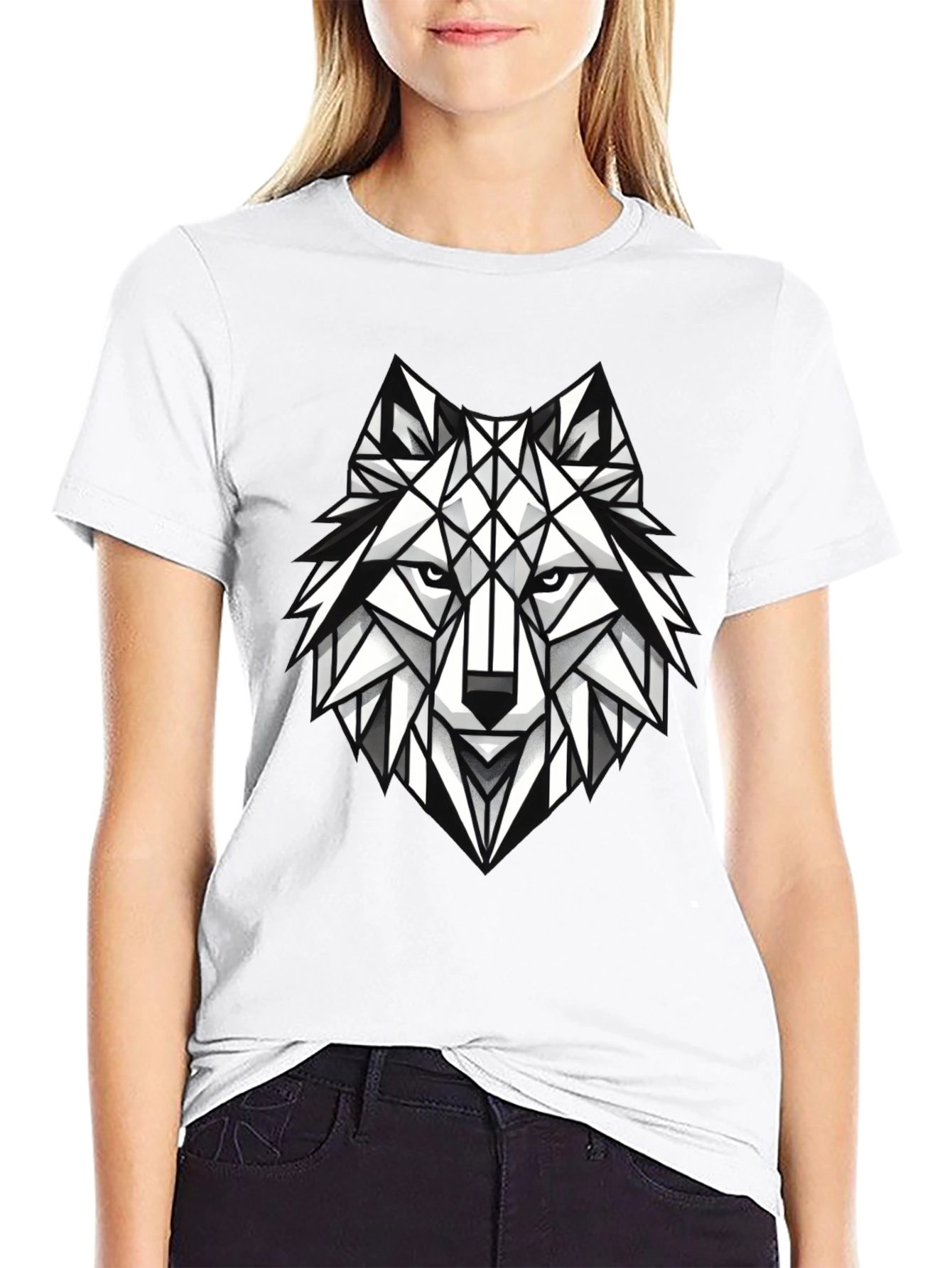 Geometric Wolf Graphic Tee - Modern Black T-Shirt