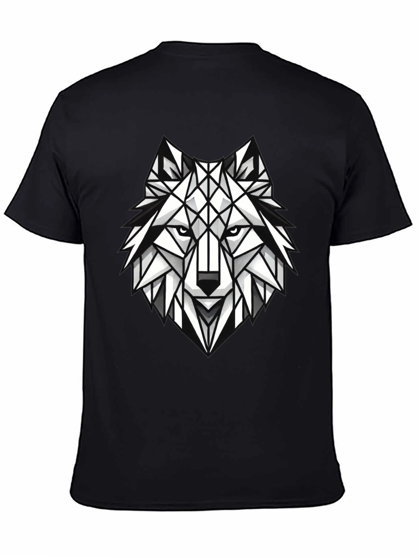 Geometric Wolf Graphic Tee - Modern Black T-Shirt