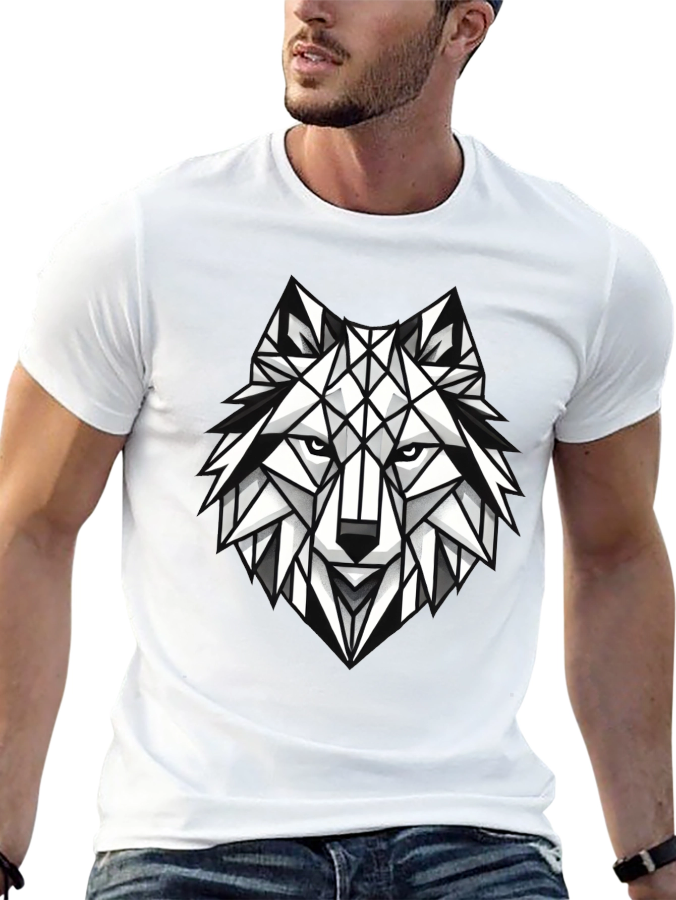 Geometric Wolf Graphic Tee - Modern Black T-Shirt