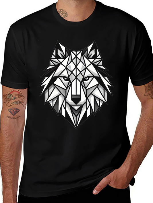 Geometric Wolf Graphic Tee - Modern Black T-Shirt
