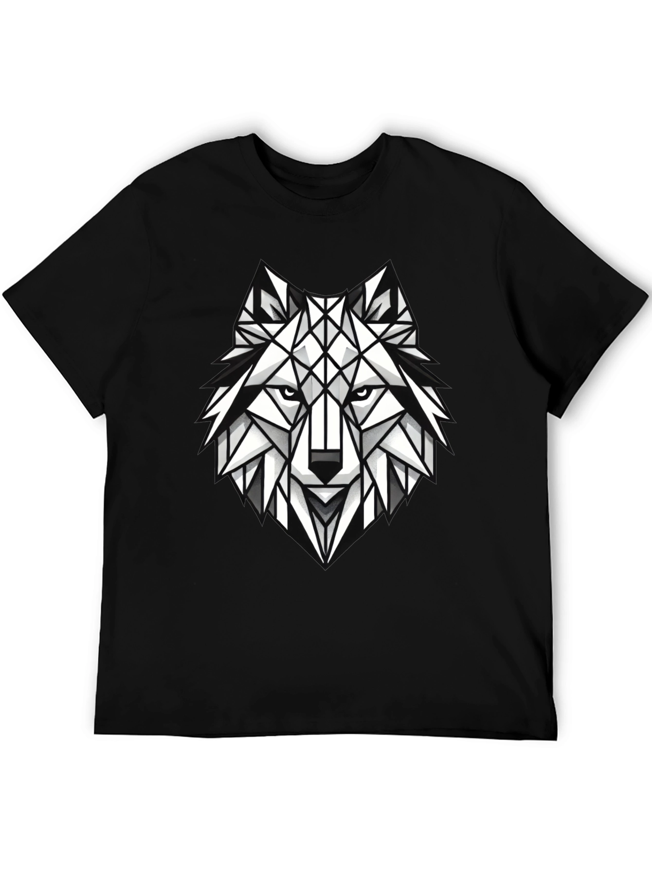 Geometric Wolf Graphic Tee - Modern Black T-Shirt