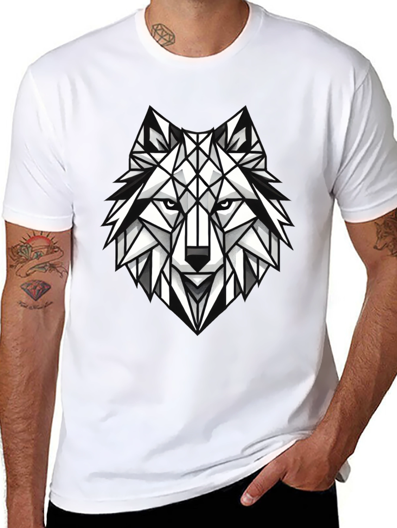 Geometric Wolf Graphic Tee - Modern Black T-Shirt