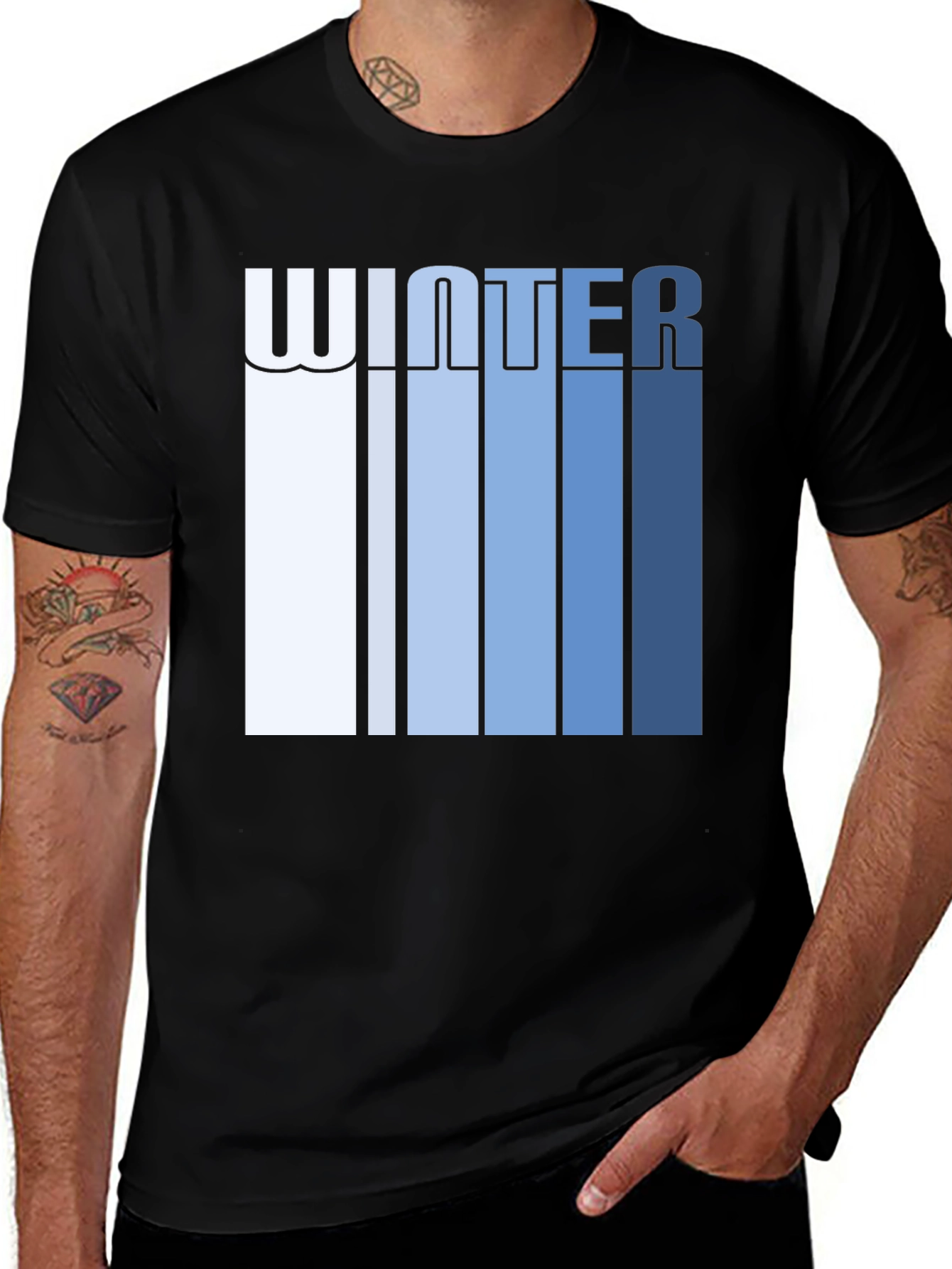 Winter Striped Graphic Tee - Black