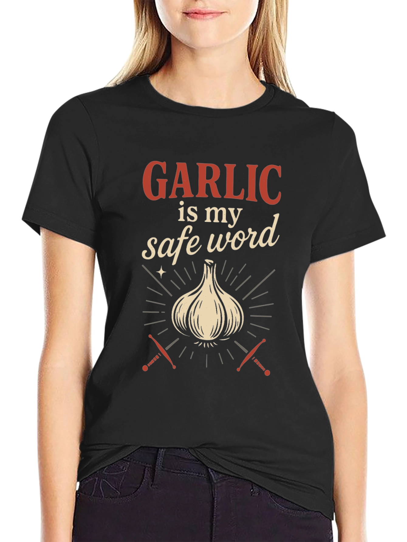 Garlic is My Safe Word Black T-Shirt