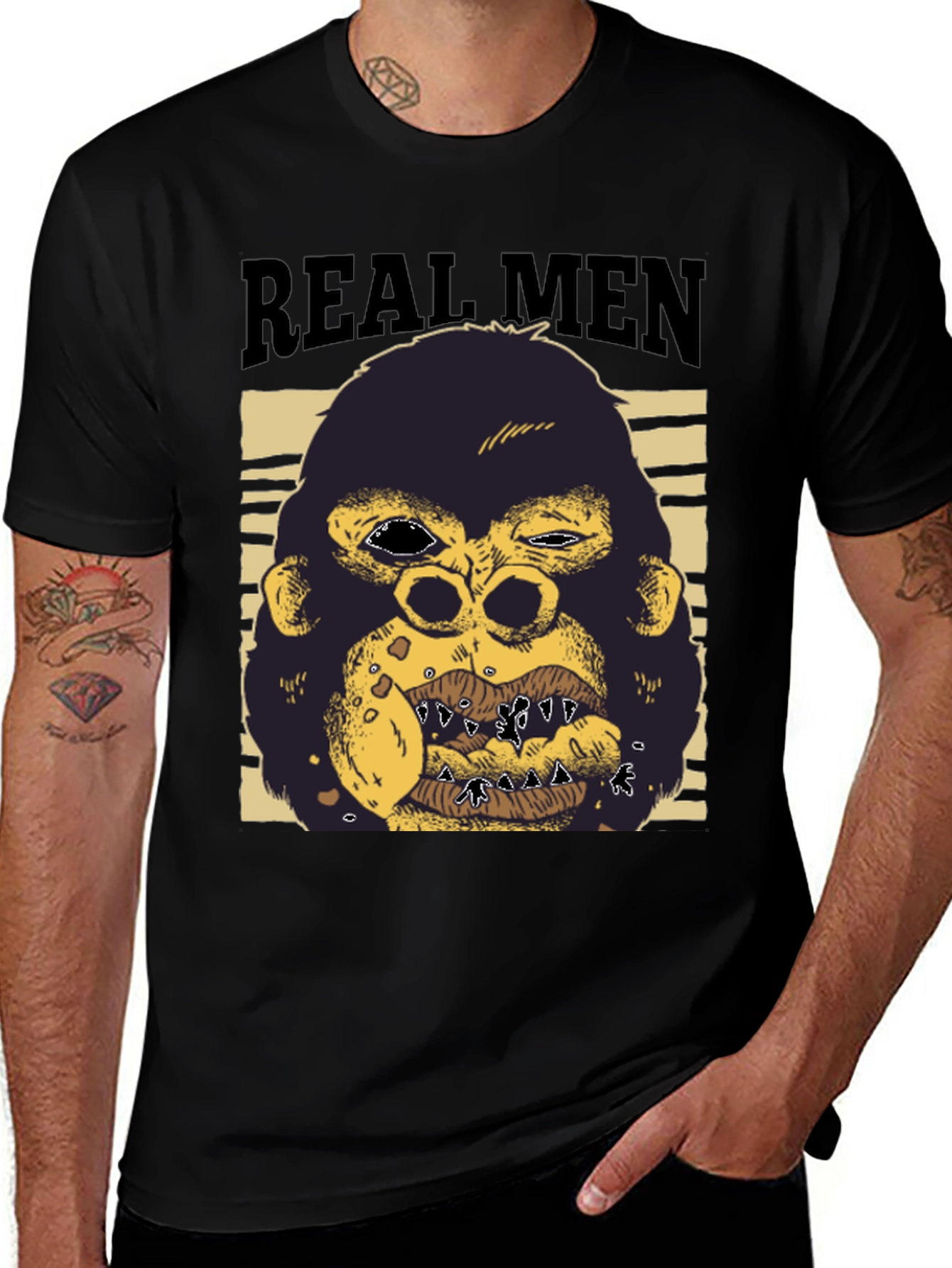 Real Men Gorilla Graphic T-Shirt - Black