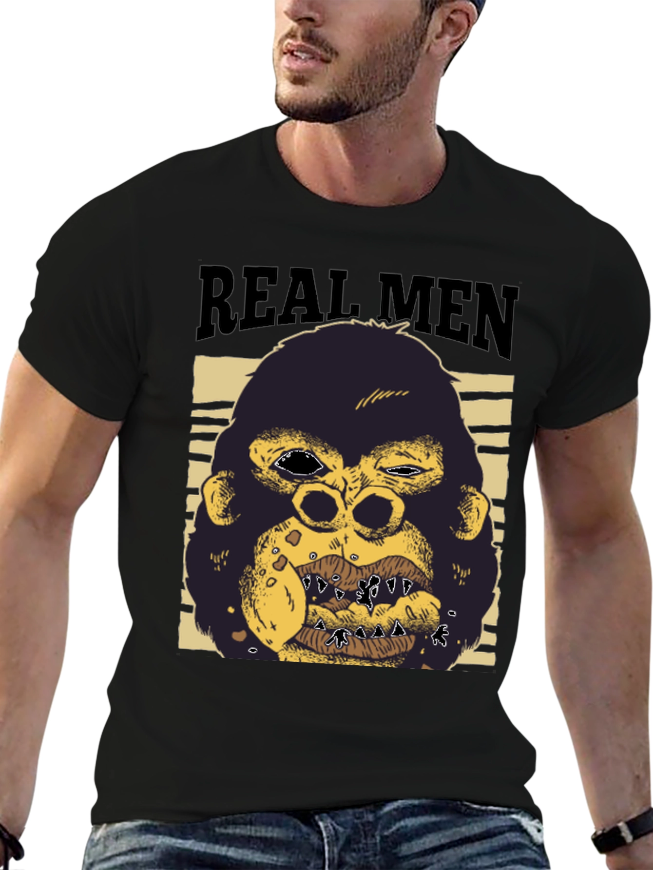 Real Men Gorilla Graphic T-Shirt - Black