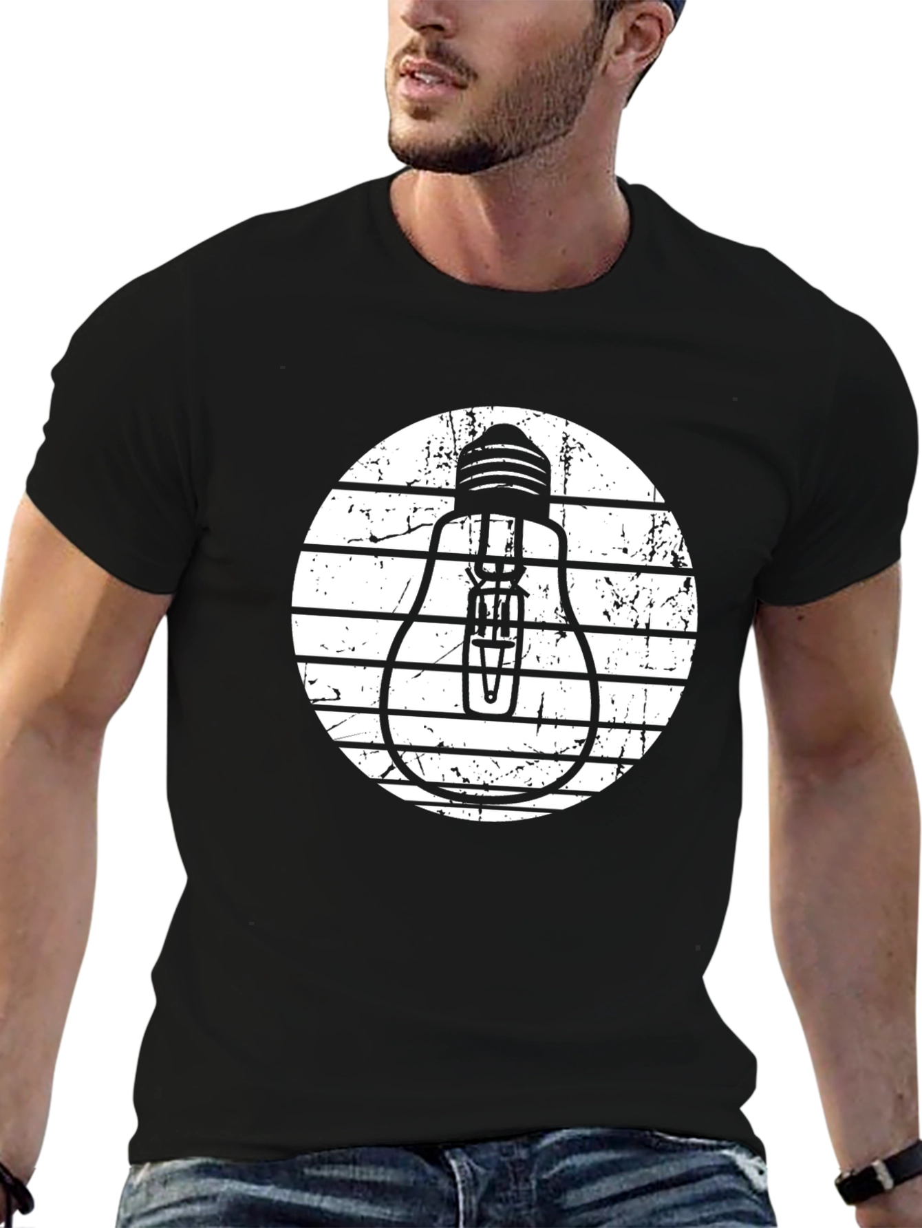 Black T-Shirt with Light Bulb Graphic