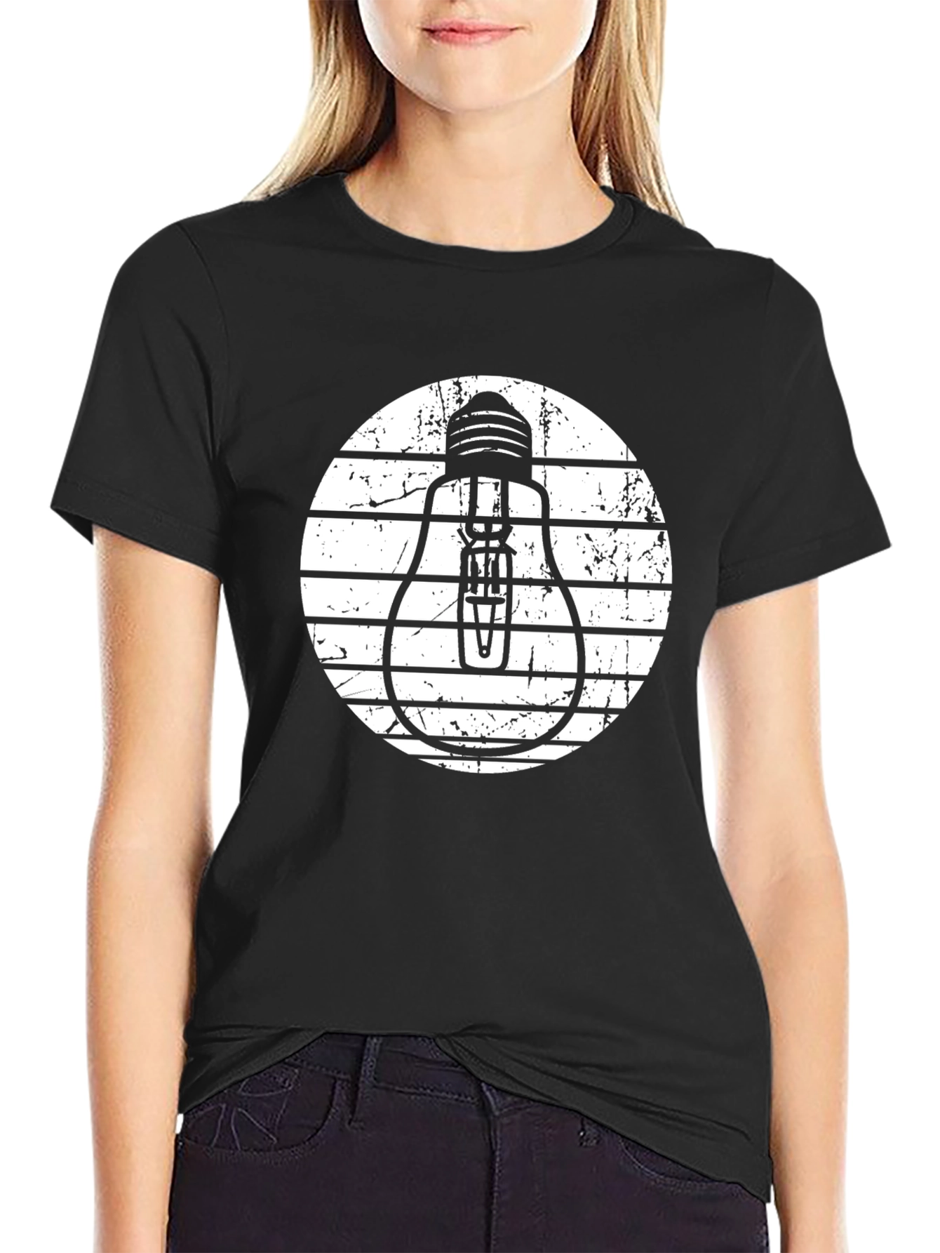 Black T-Shirt with Light Bulb Graphic
