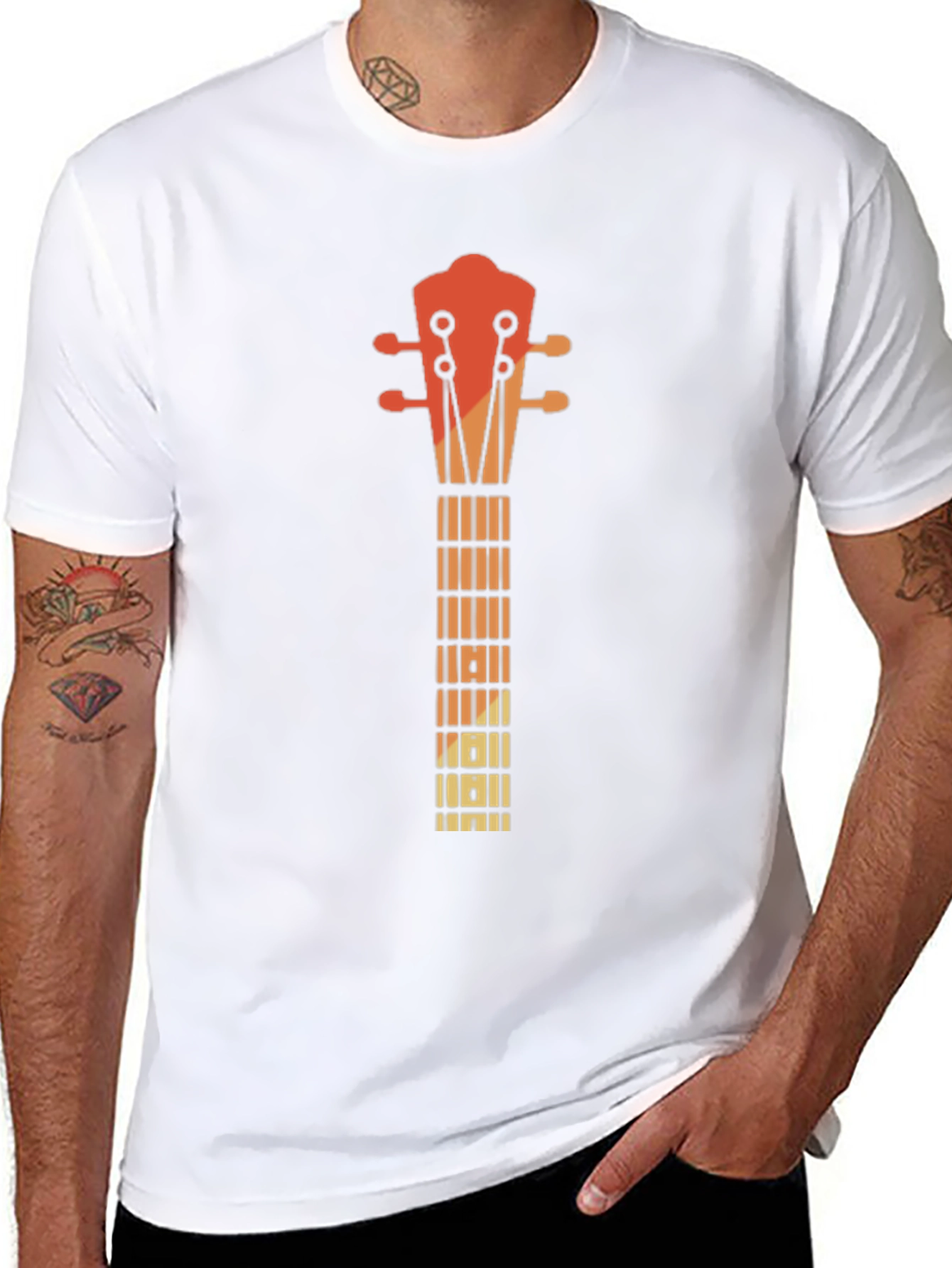 Retro Guitar Neck Graphic Tee - Music Lovers T-Shirt