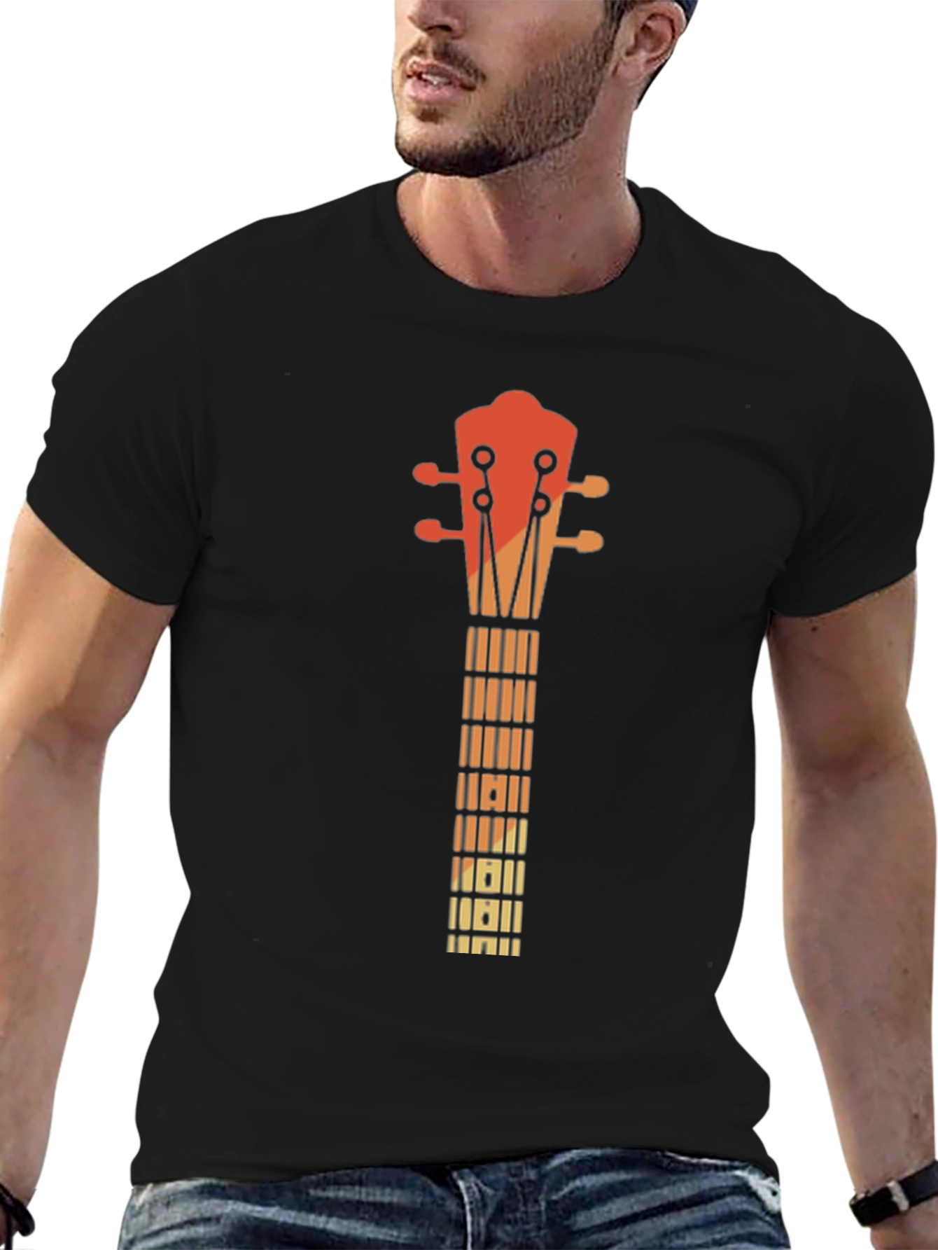Retro Guitar Neck Graphic Tee - Music Lovers T-Shirt