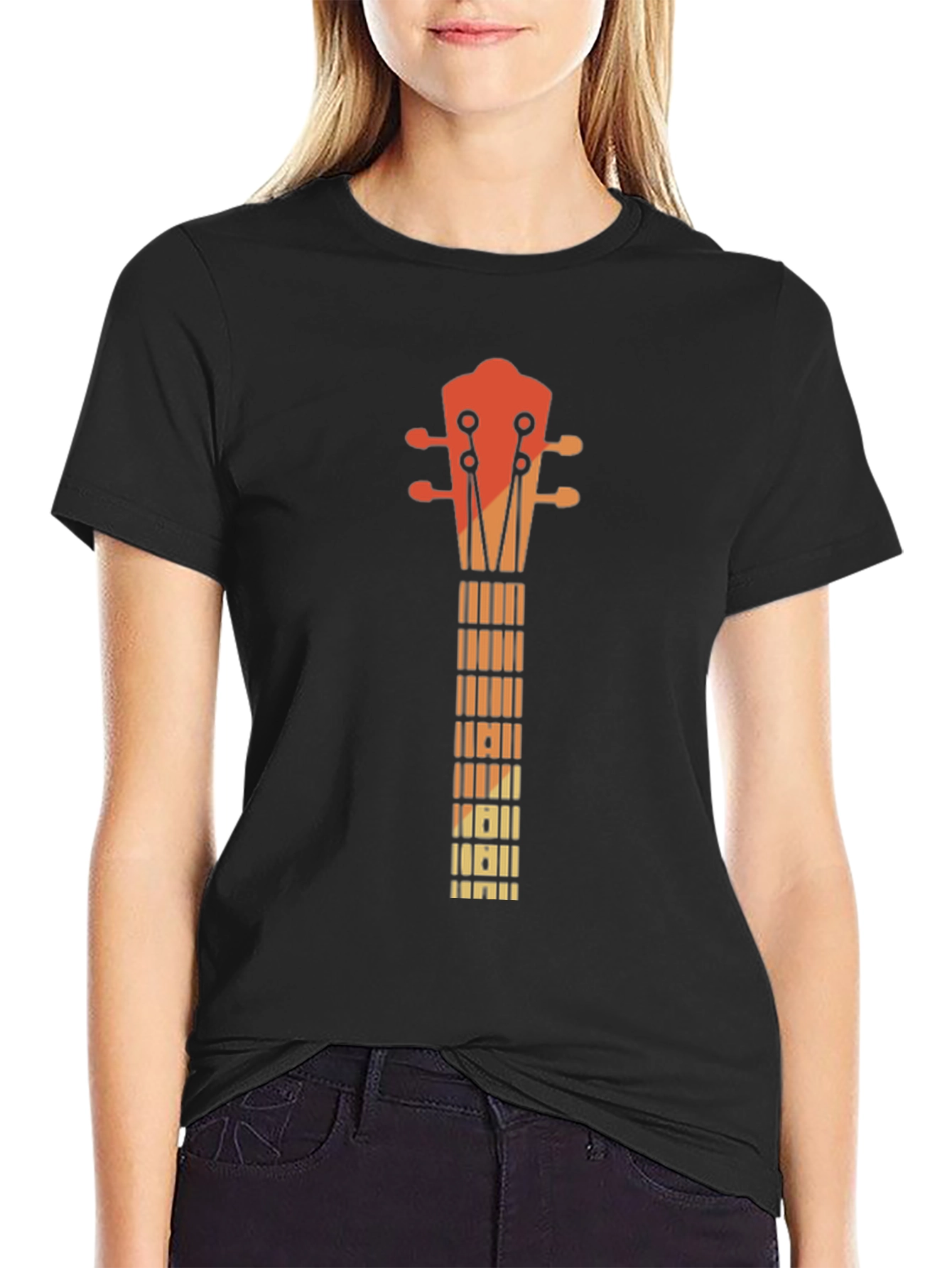 Retro Guitar Neck Graphic Tee - Music Lovers T-Shirt