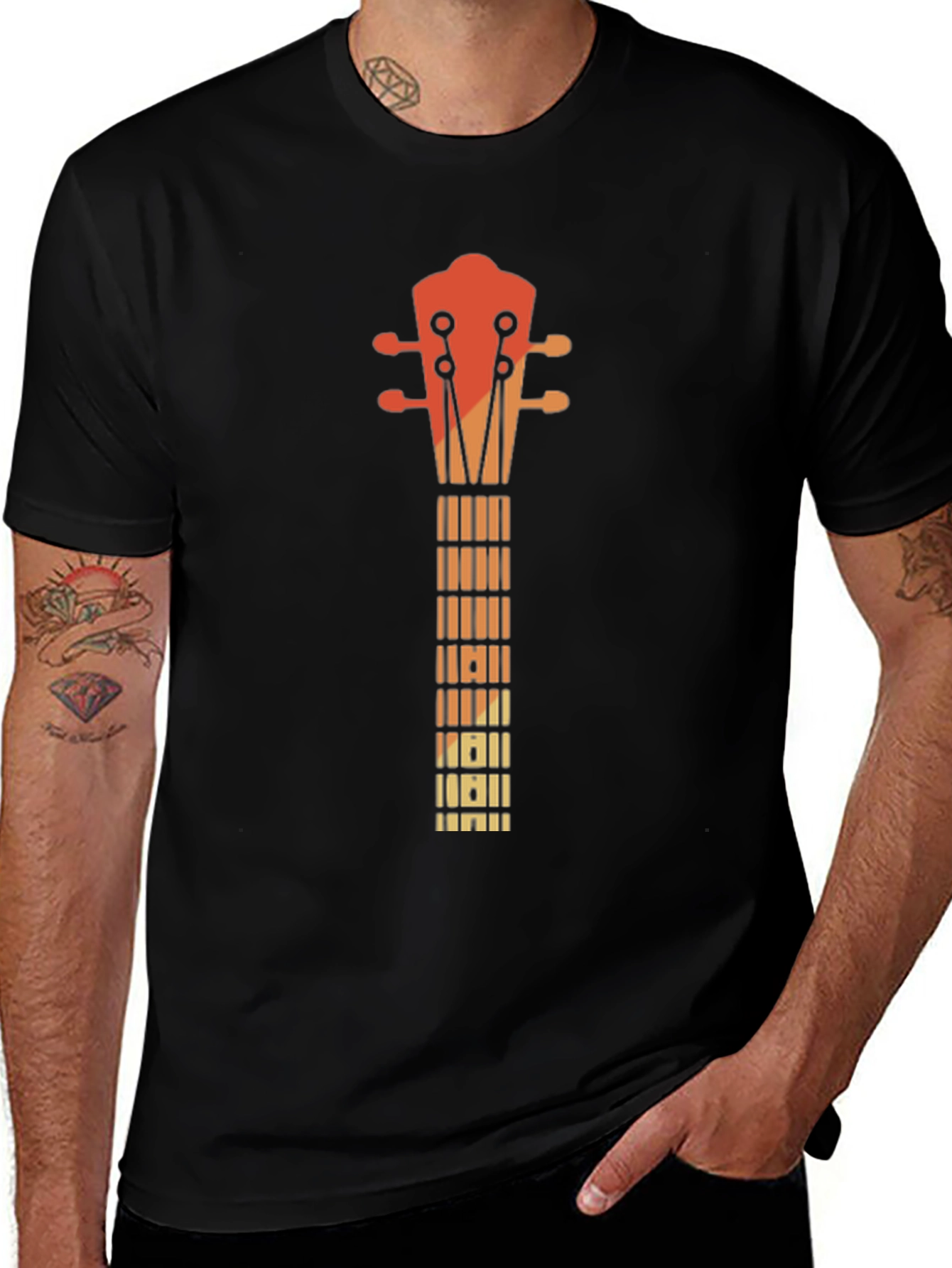 Retro Guitar Neck Graphic Tee - Music Lovers T-Shirt