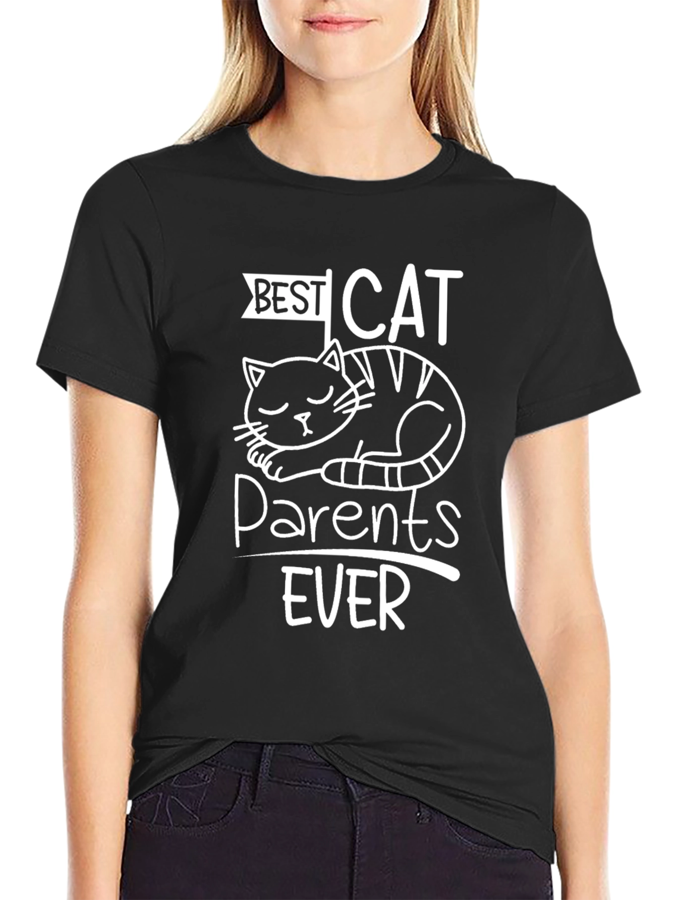 Best Cat Parents Ever Black Graphic T-Shirt