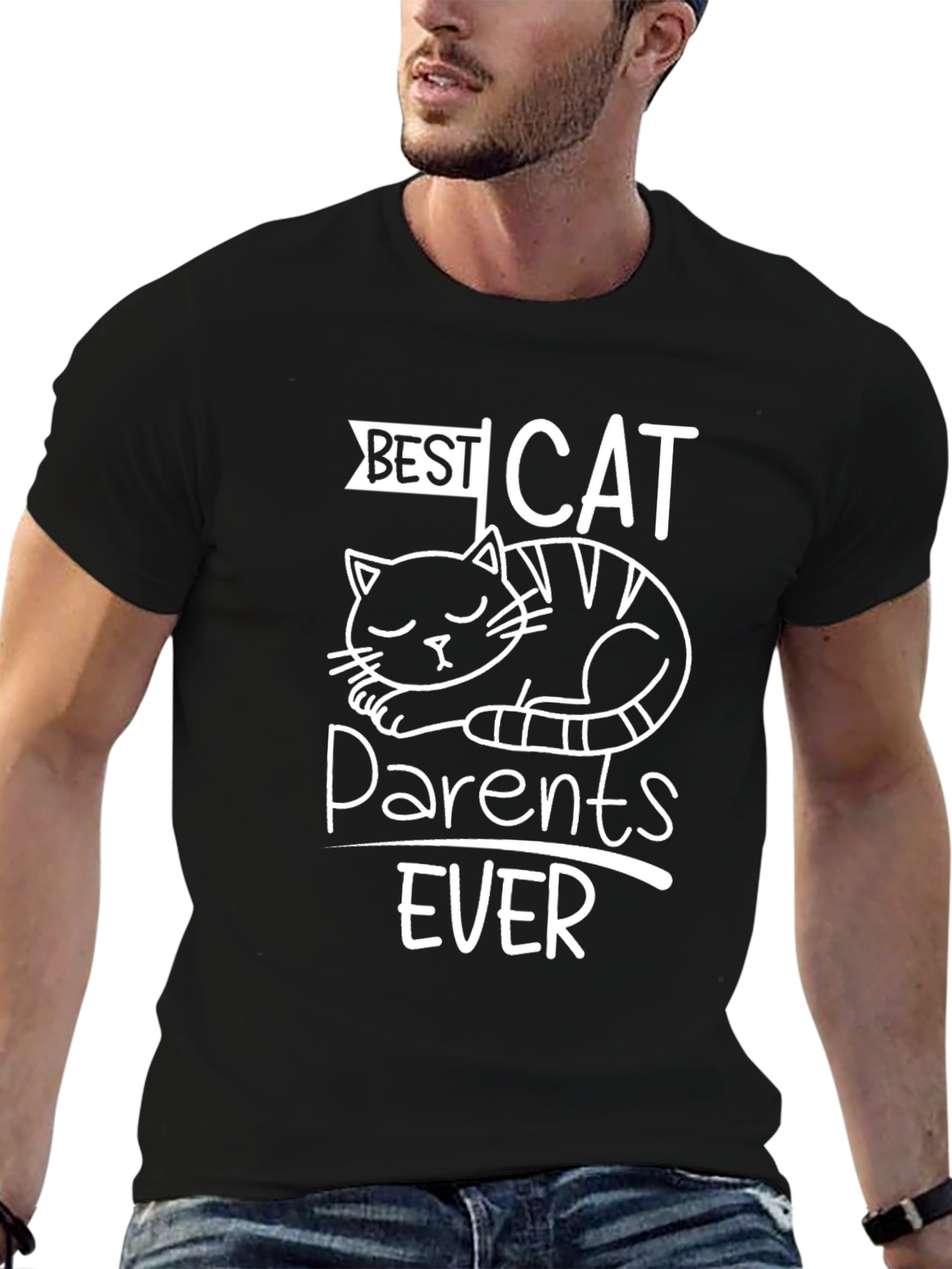 Best Cat Parents Ever Black Graphic T-Shirt