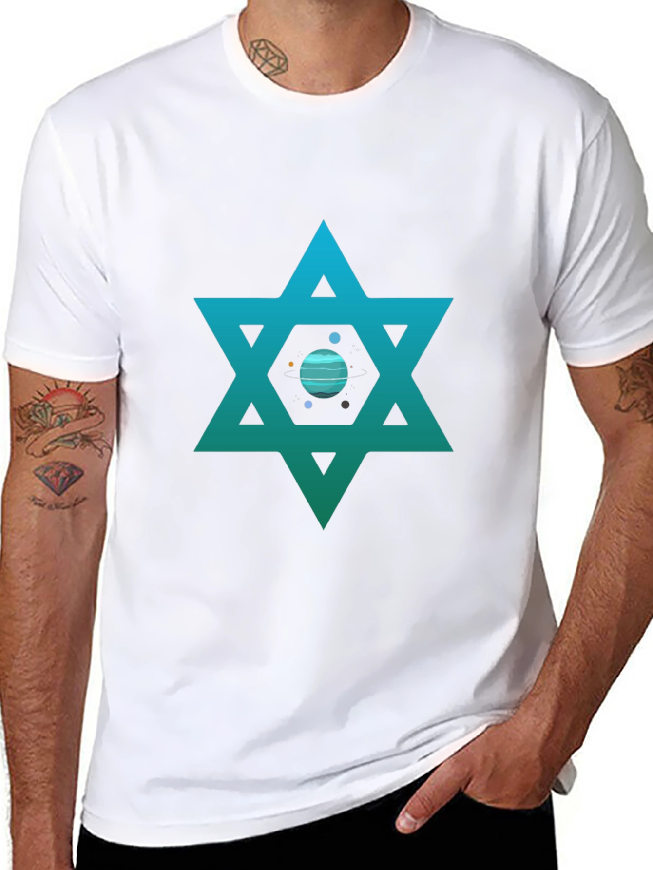 Star of David Planet Graphic T-Shirt