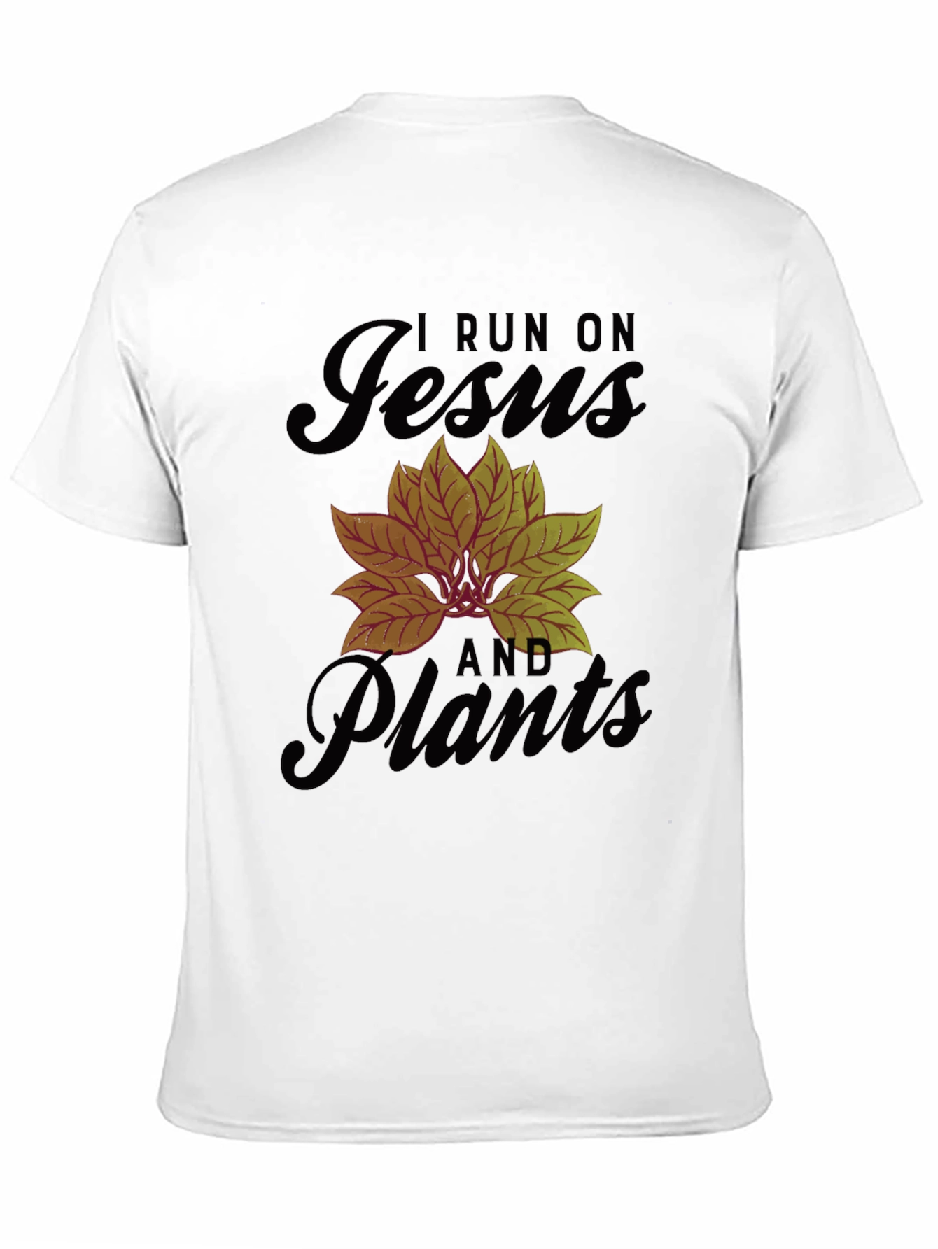 I Run On Jesus And Plants Black Graphic T-Shirt