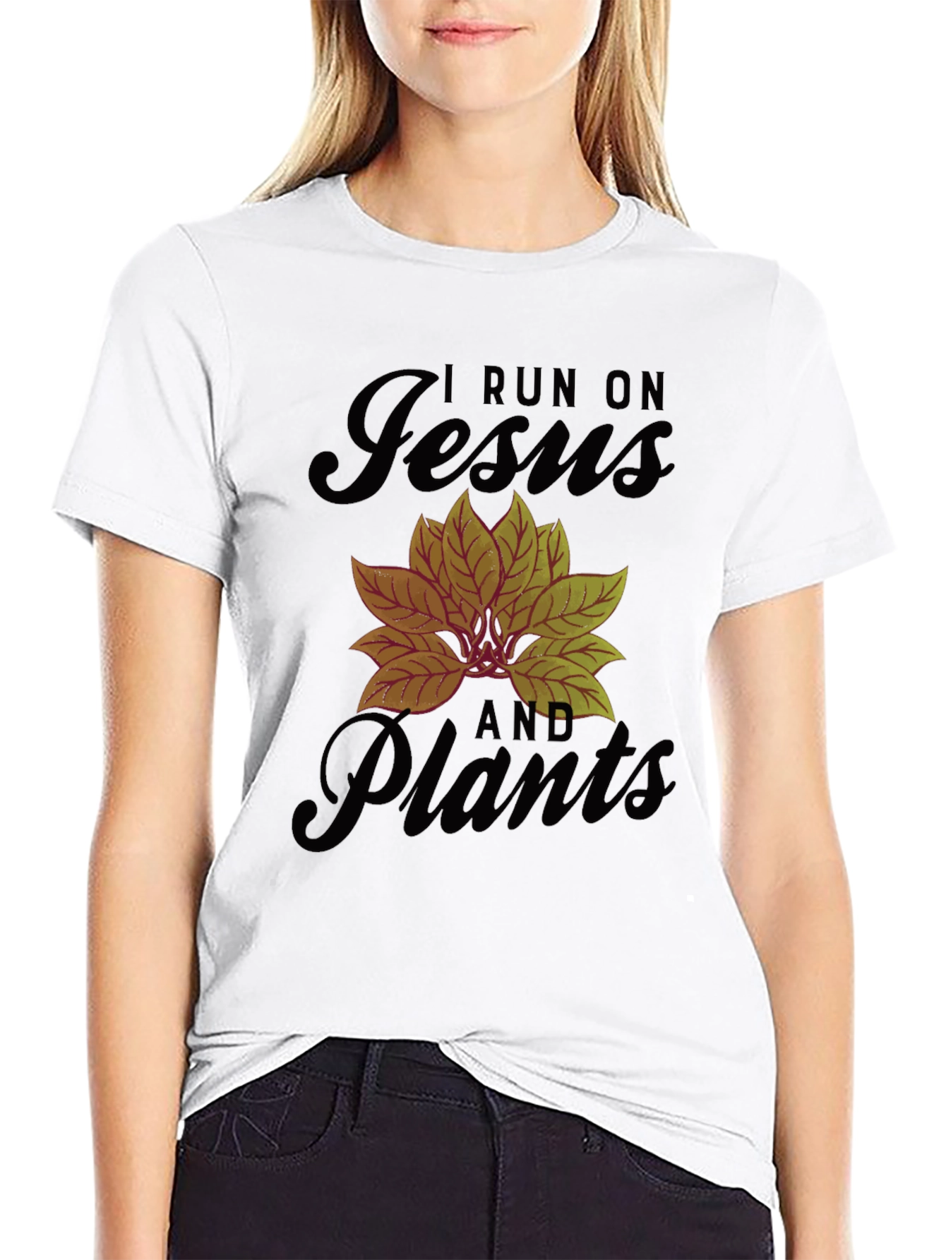 I Run On Jesus And Plants Black Graphic T-Shirt