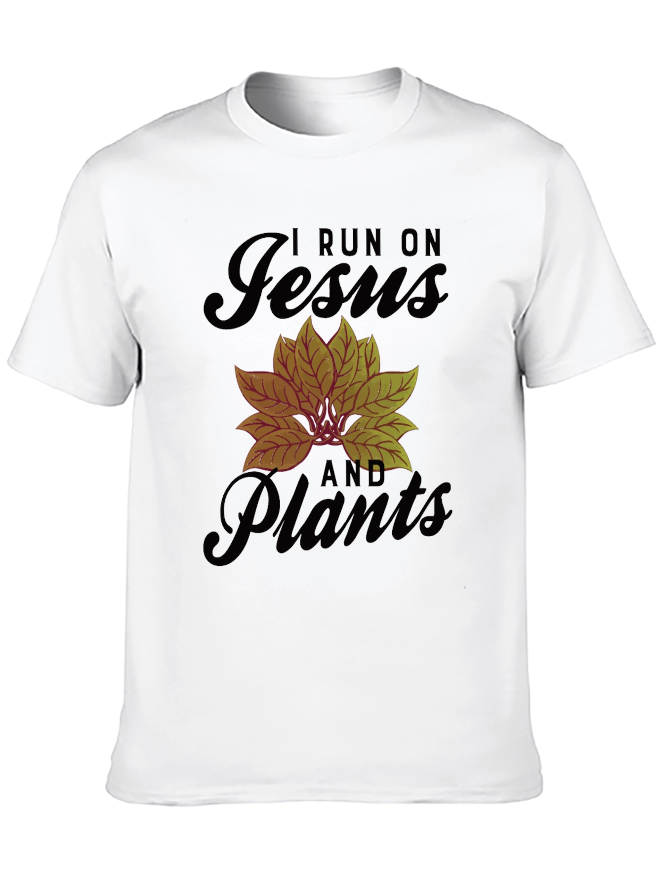 I Run On Jesus And Plants Black Graphic T-Shirt