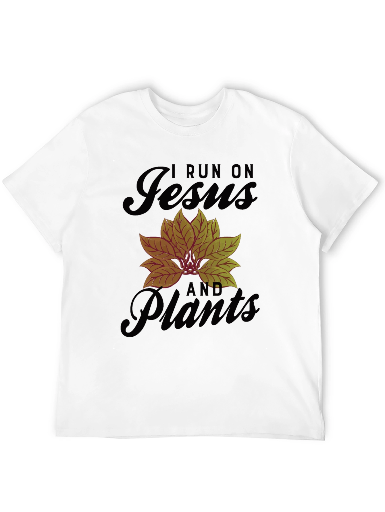 I Run On Jesus And Plants Black Graphic T-Shirt