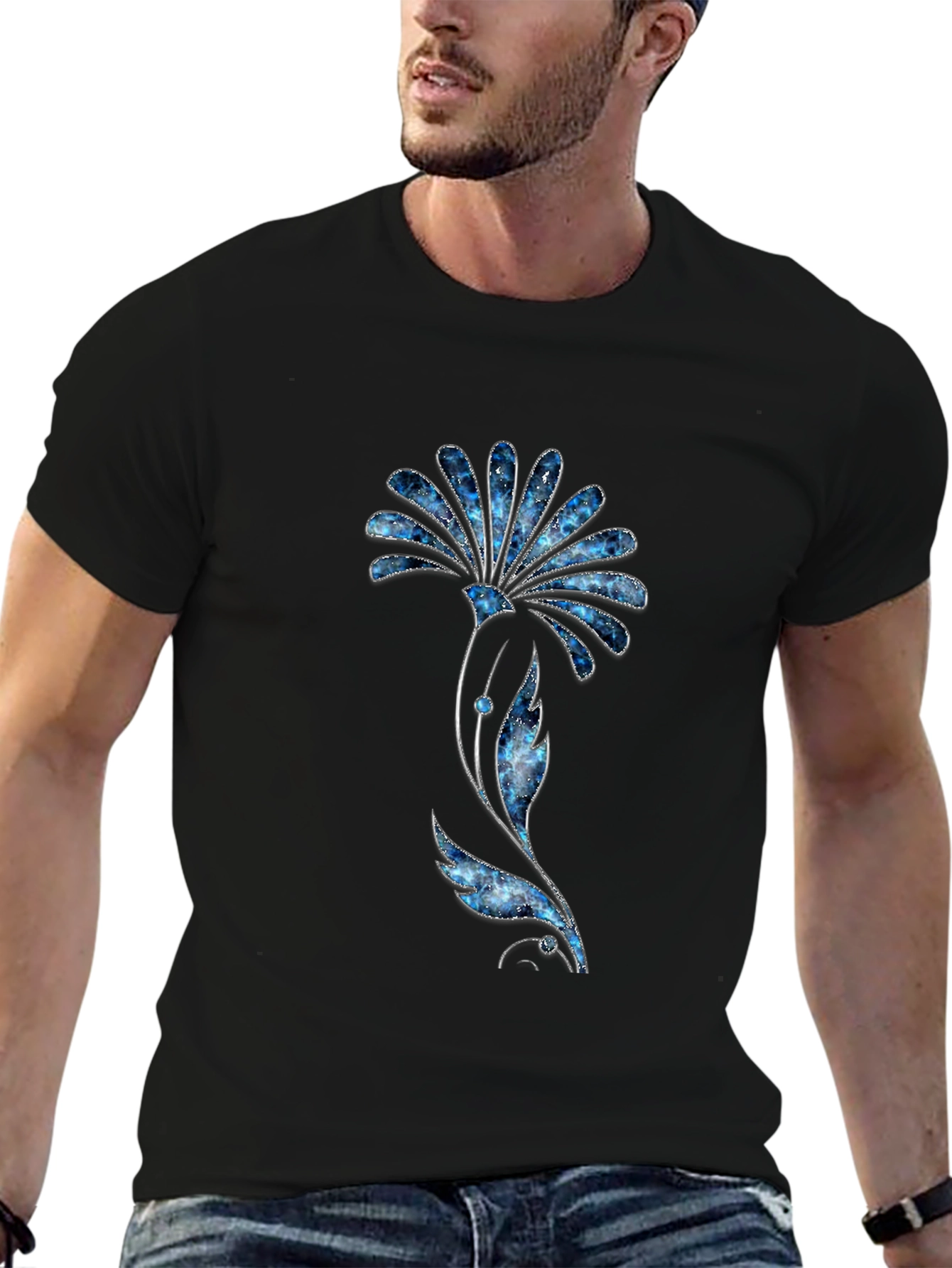 Galaxy Flower Print Black T-Shirt