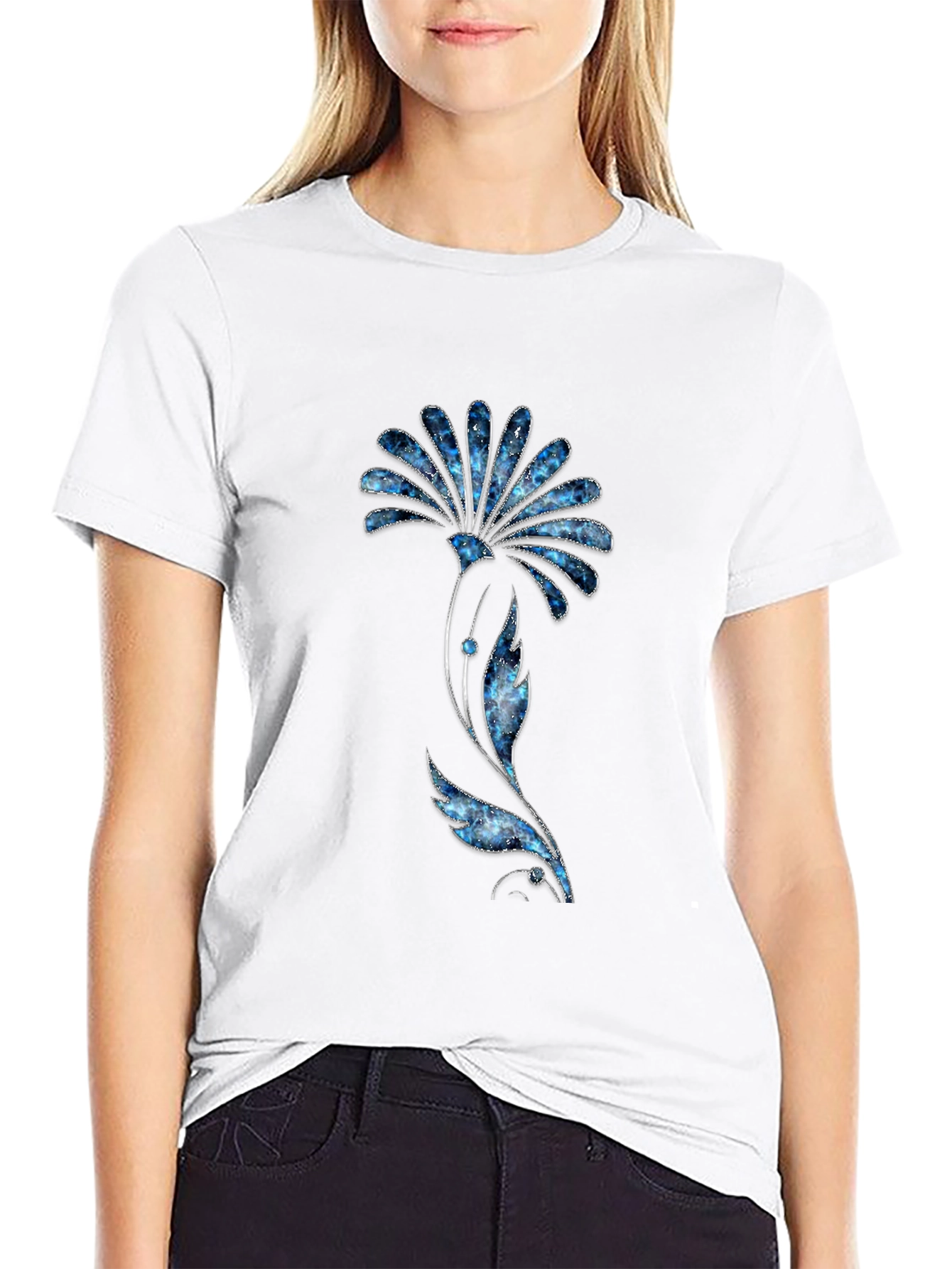 Galaxy Flower Print Black T-Shirt