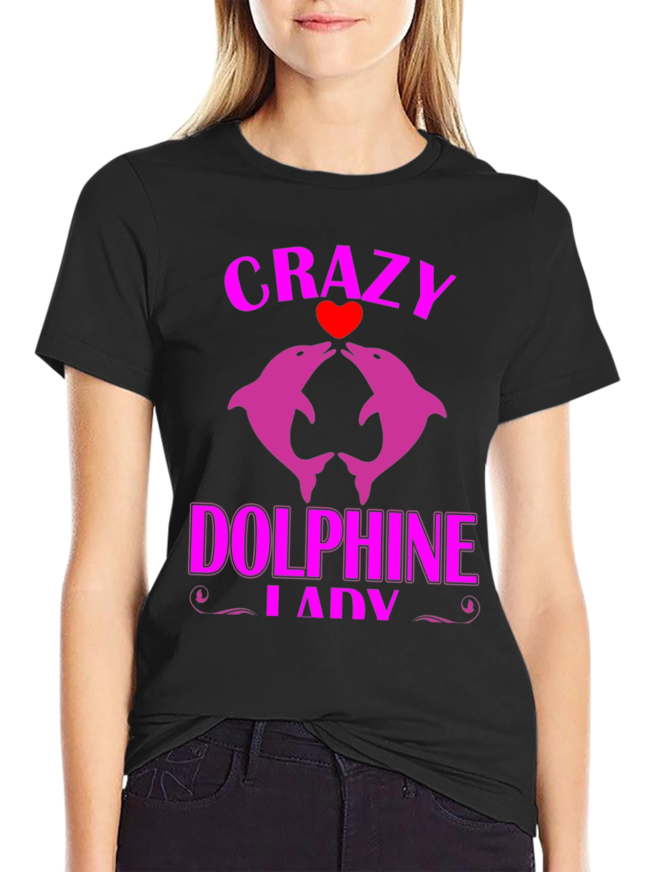 Crazy Dolphin Lady Graphic Tee